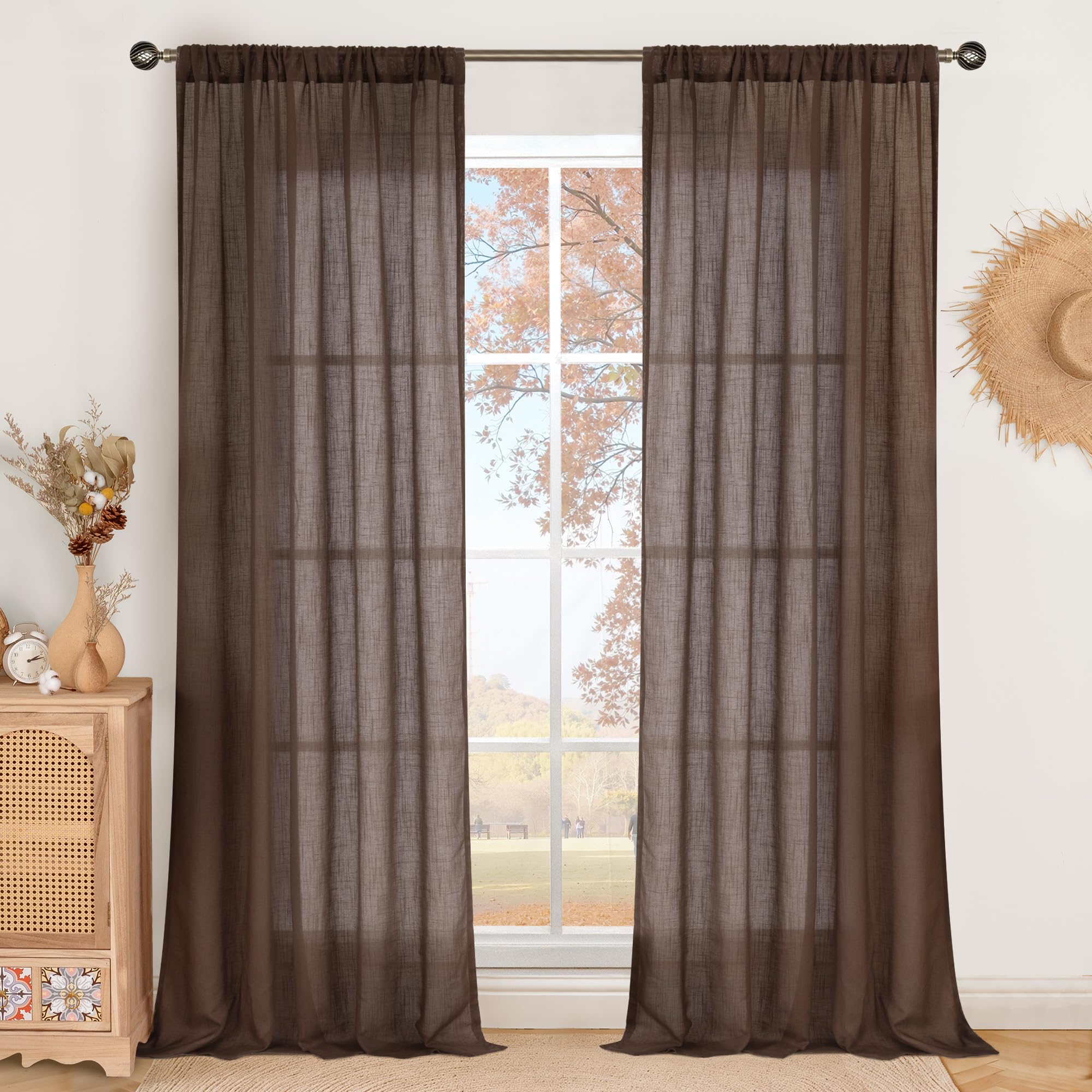 BGment 90 Inches Long Curtains Linen Semi Sheer, Light Filtering Window Treatments Drapes with Rod Pocket Lightweight for Living Room Bedroom, 2 Panels, 52 Inch Wide Each Panel