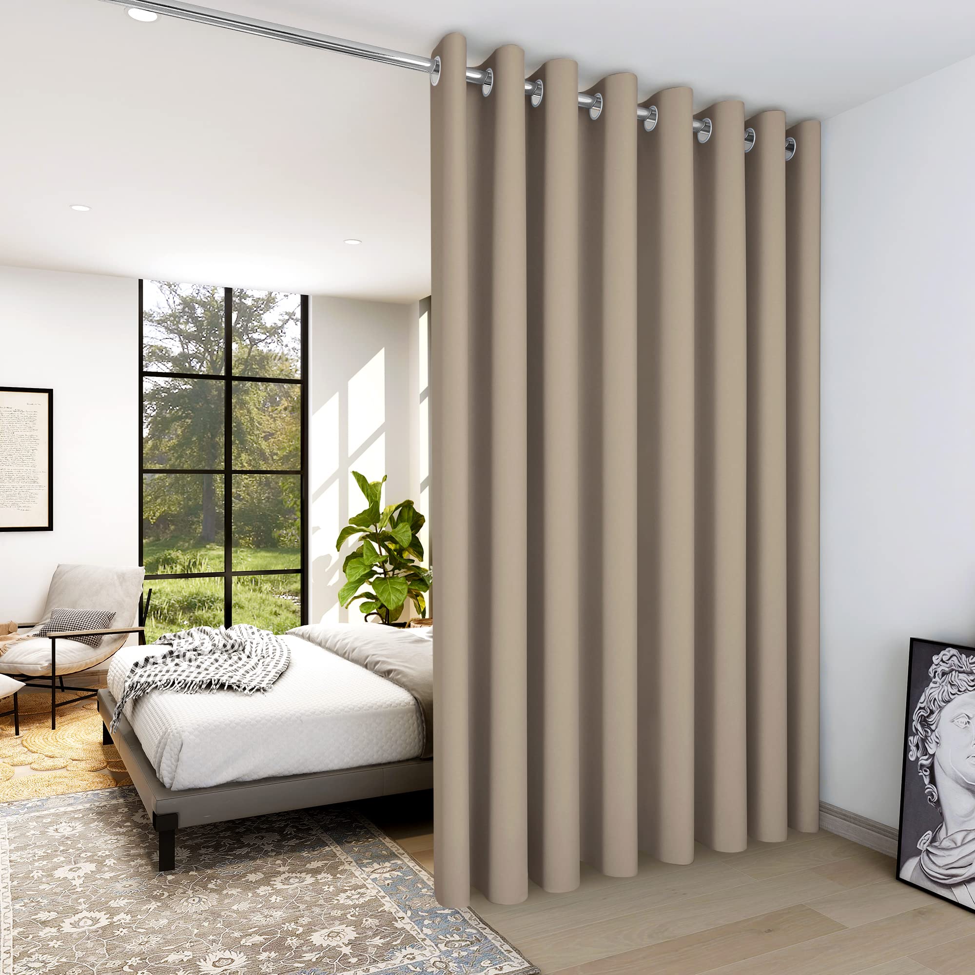 Deconovo Blackout Wide Curtain Panel, Grommet Top Thermal Insulated Room Darkening Drape for Bedroom Living Room, Khaki Divider, 100W x 84L Inch, Pack of 1