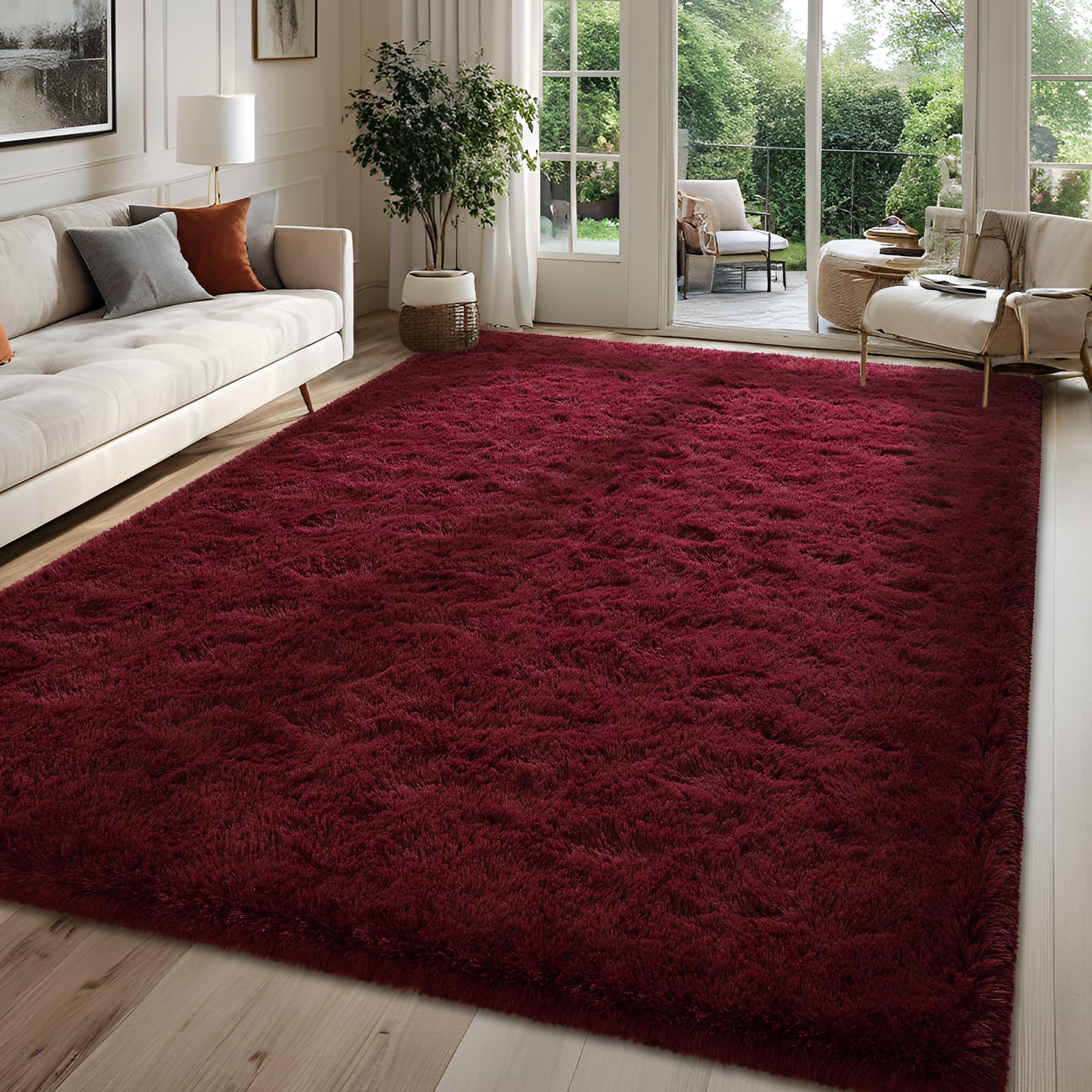 Fluffy Dark Green 6x9 Area Rugs for Living Room, Extra Large Rug for Bedroom Decor, Big Shaggy Floor Carpet, Soft Plush Thick Non-Slip Rectangle Carpets for Home Decor