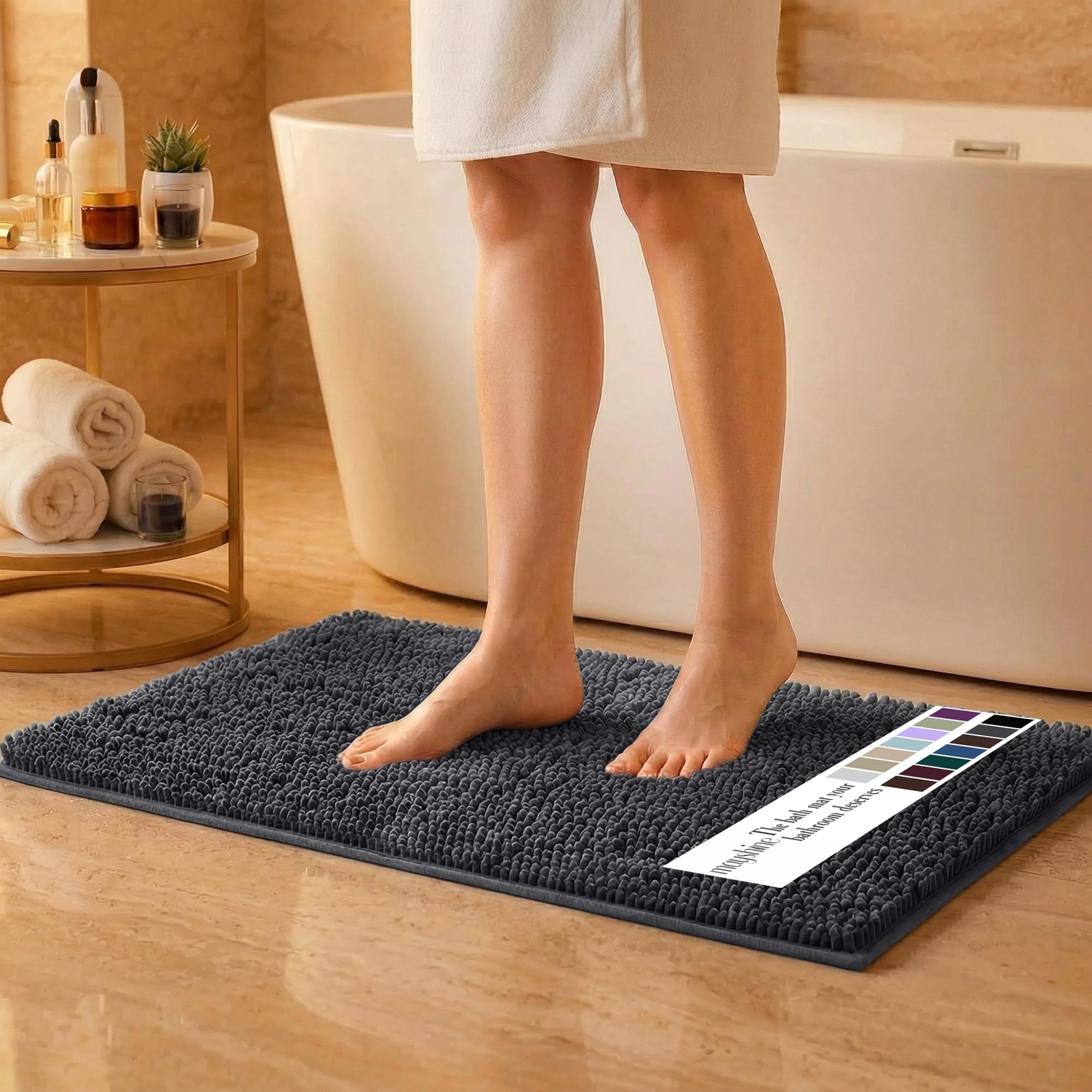 MAYSHINE Plush Shaggy Chenille Bath Mat | Extra Soft, Super Absorbent, Non-Slip Bathroom Rug | Fluffy Microfiber, Area Rug Sets for Bathroom Floor, Kitchen, Living Room | 59"x31" | Beige