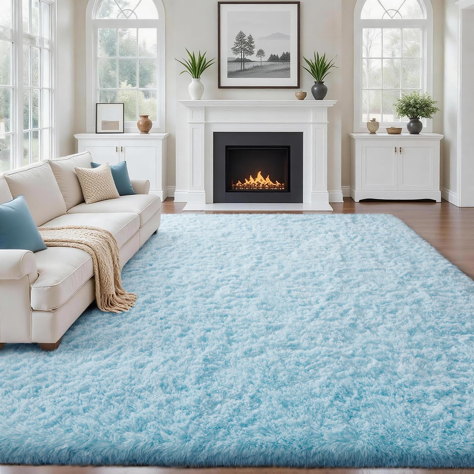 Ophanie Beige Rugs for Living Room Bedroom, 5x8 Fluffy Fuzzy Furry Carpet, Plush Soft Shaggy Bedside Indoor Floor Area Rug for Kids Girls Boys Baby Teen Dorm Nursery Home Decor Aesthetic
