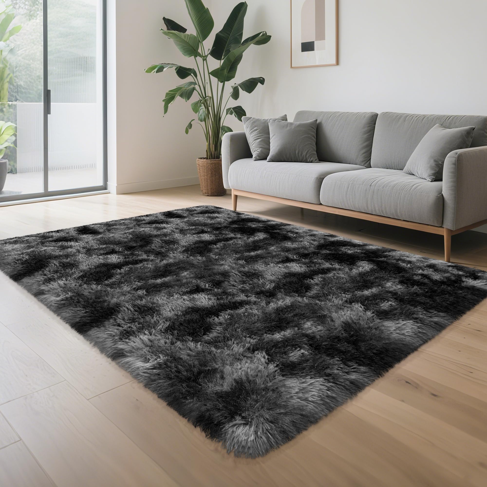 5x8 Ft Light Grey Large Area Rugs for Bedroom,Fluffy Furry Rug Floor Carpets Shaggy Playing Mat for Kids Baby Girls Room Nursery Home Decor Tie Dyed Gray Thick Rugs Fuzzy Home Decor