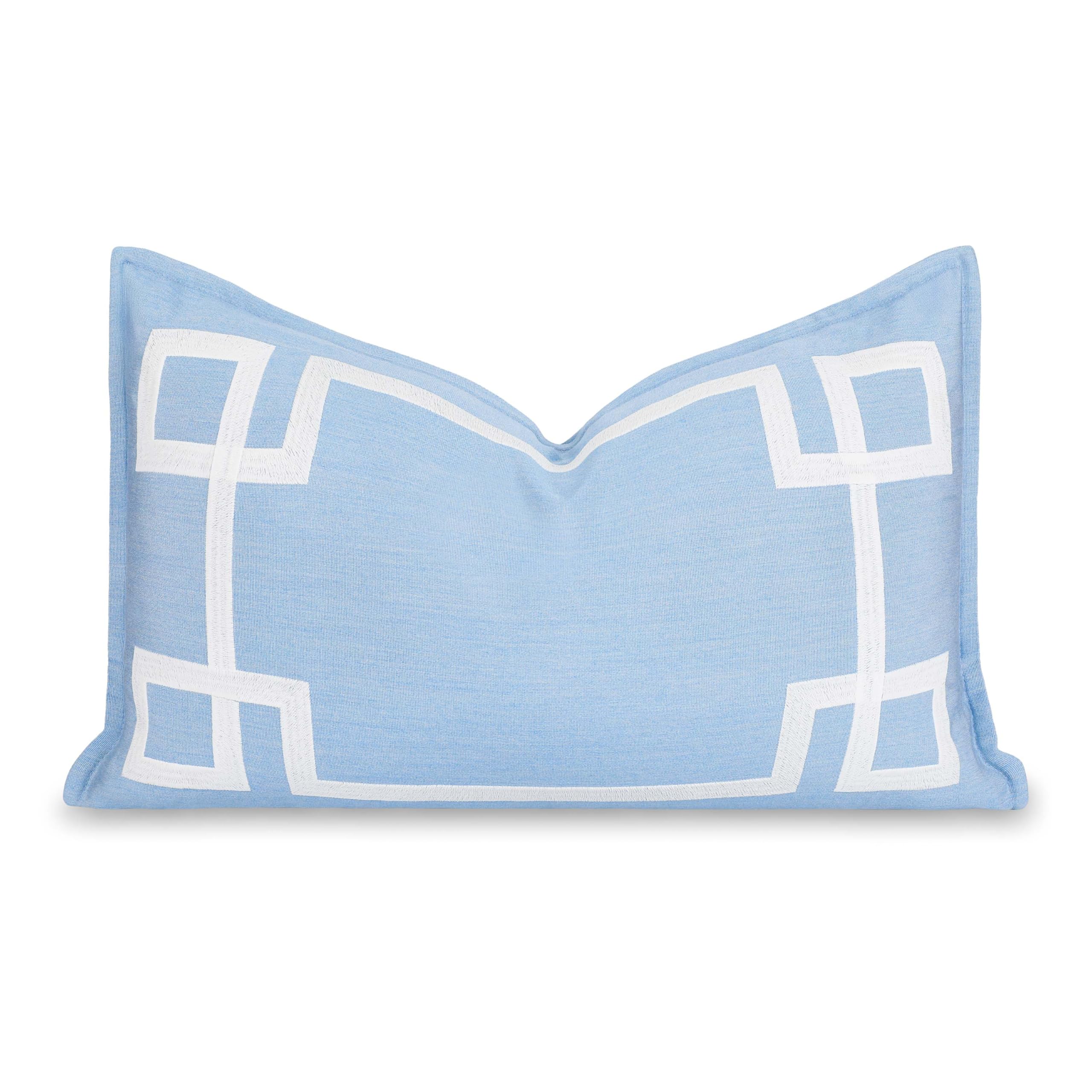Hofdeco Premium Coastal Hampton Outdoor Performance Throw Pillow Cover Only, 20"x20" Water Repellent, UV and Fade Resistant for Backyard, Couch, Poolside, Indigo Azure Blue Woven Harbor Stripes