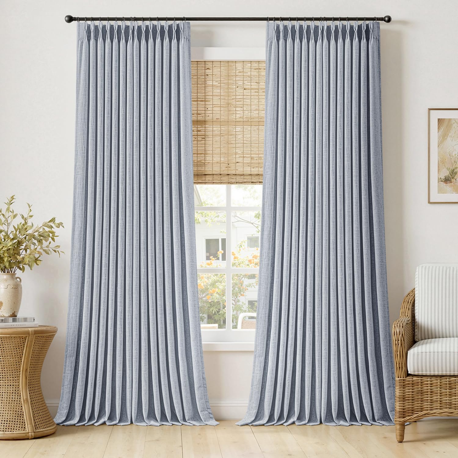 MIULEE Pinch Pleated Thick Linen Curtains 90 Inches Long 2 Panels for Living Room Bedroom, Linen Texture Memory Trained Drapes Pinch Pleat Rustic Farmhouse Window Curtains with Hooks&Rings, Taupe
