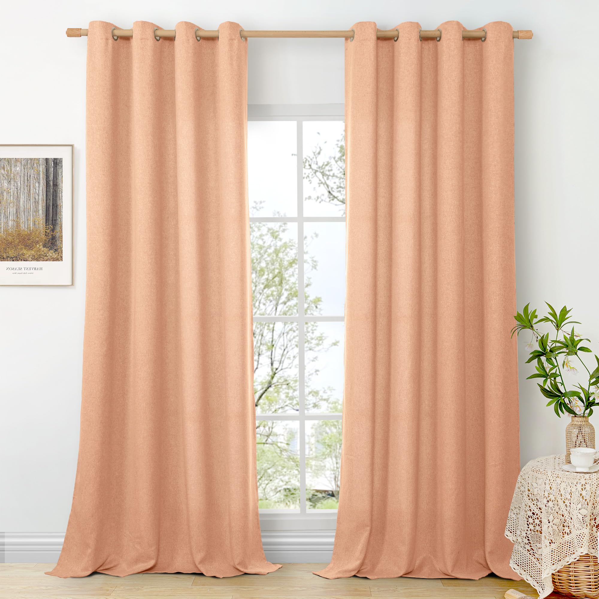 BGment Linen Curtains 95 Inch Long for Living Room 2 Panels, Thick Textured Privacy Floor Length Window Drapes Non See Through for Bedroom Farmhouse Light Filtering Grommet Top, Each 52 Inch Wide