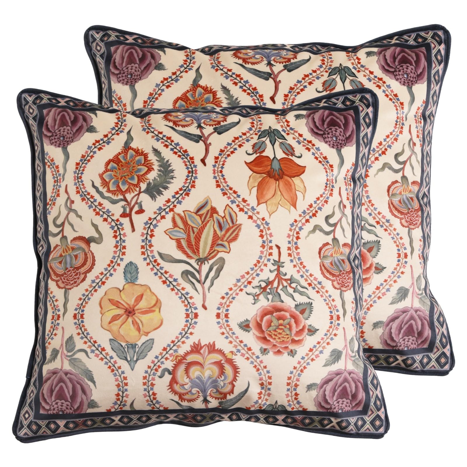 bilin gaier Vintage Square Throw Pillow Covers Pack of 2,Red Cozy Velvet with Leaves and Floral Pattern Pillowcases,Decoration Pillows Cushion Covers for Living Room Couch Sofa Bed Car Chair,18"x18"