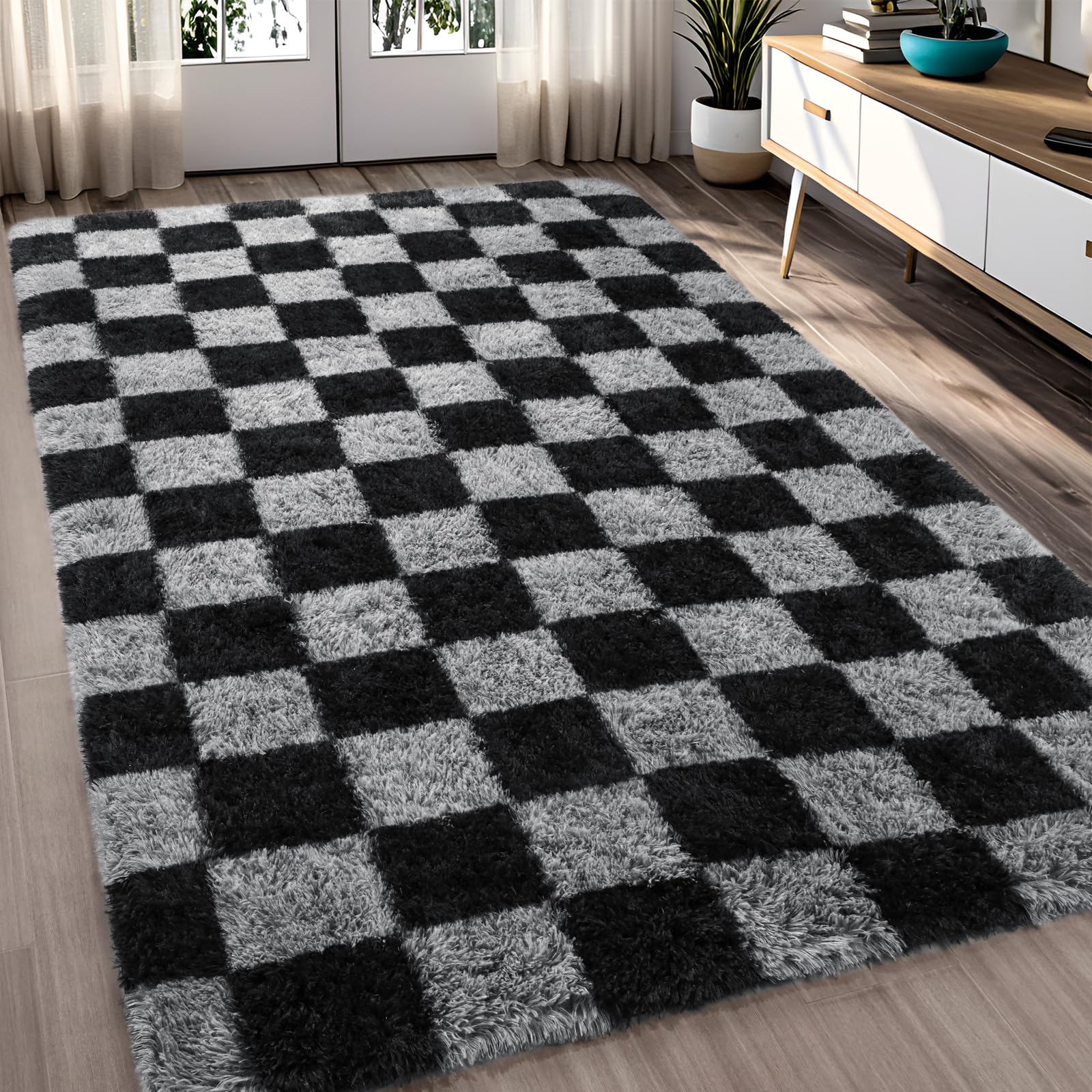 Fluffy Dark Green 6x9 Area Rugs for Living Room, Extra Large Rug for Bedroom Decor, Big Shaggy Floor Carpet, Soft Plush Thick Non-Slip Rectangle Carpets for Home Decor