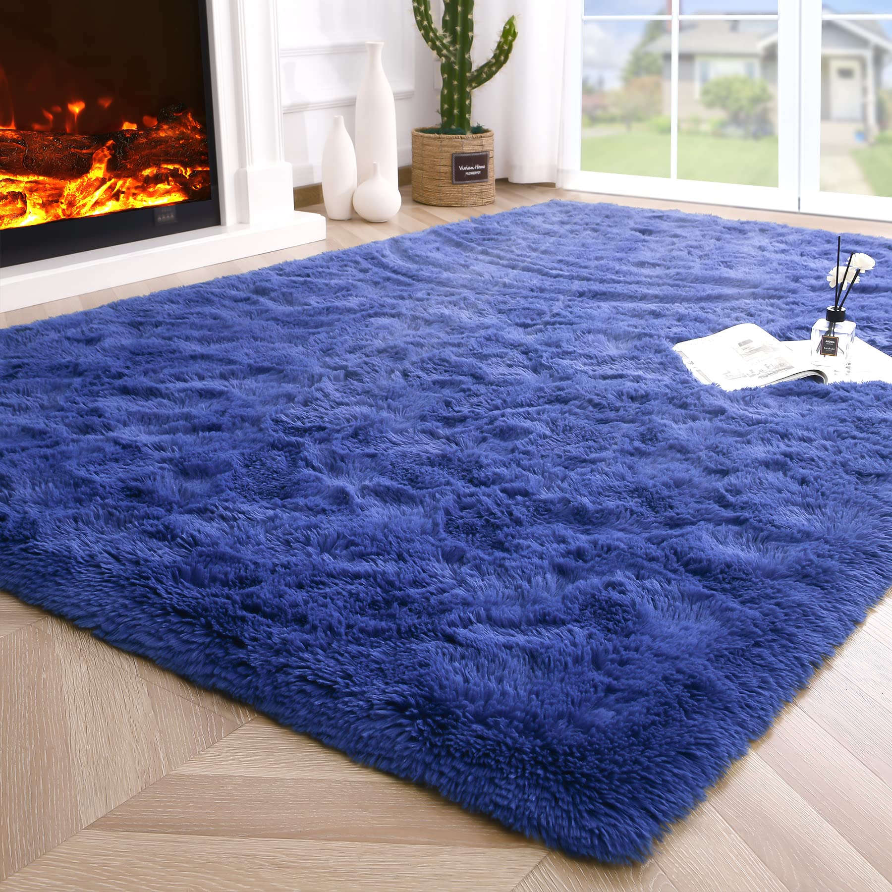 8x10 Extra Large Green Area Rug for Living Room Bedroom Dining Room, Fluffy Shag Soft Plush Furry Carpet Solid Color, Non-Slip Indoor Floor Mat for Kids Home Decor