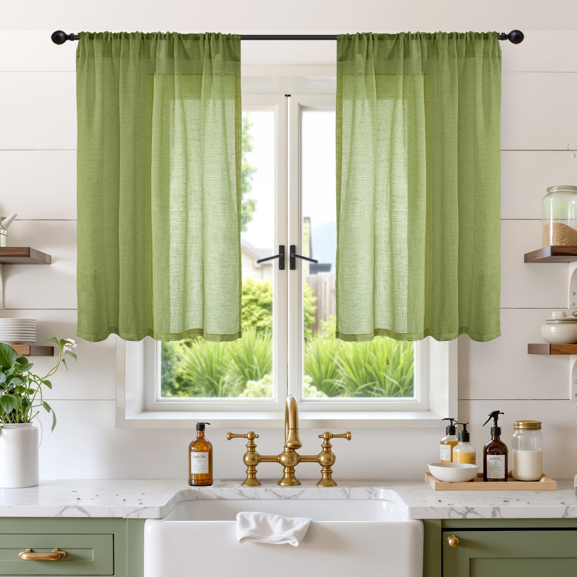 BGment 90 Inches Long Curtains Linen Semi Sheer, Light Filtering Window Treatments Drapes with Rod Pocket Lightweight for Living Room Bedroom, 2 Panels, 52 Inch Wide Each Panel