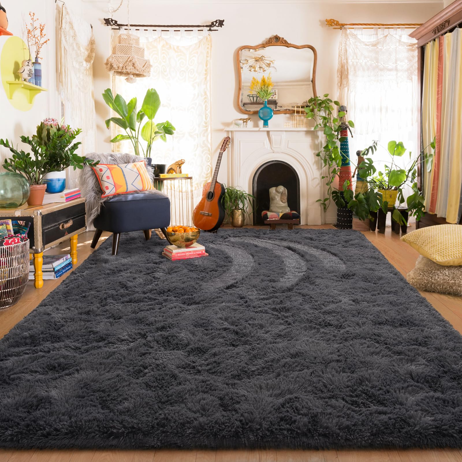 Amearea Yellow 6×9ft Soft Shag Rug, Non-slip Fluffy Carpet for Bedroom, Living Room & Nursery