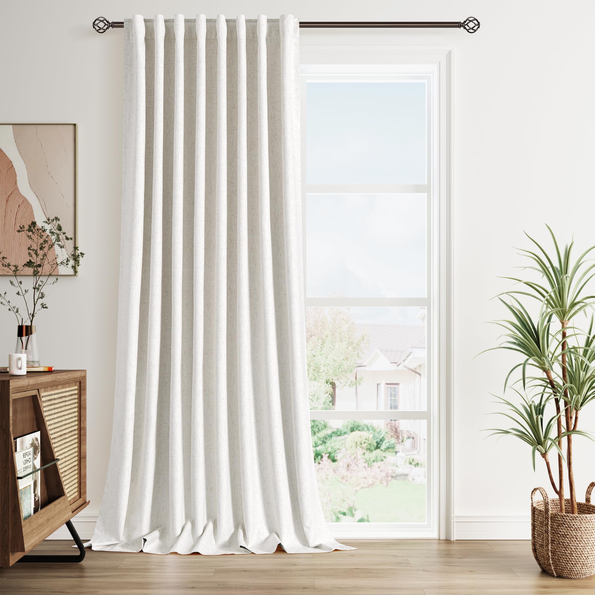 Nanspring Light Grey 100% Blackout Linen Curtains for Bedroom 90 Inches Long Back Tab Thermal Insulated Modern Luxury Simple Black Out Curtain for Living Room Dining Room Drapes 52x90, 2 Panels