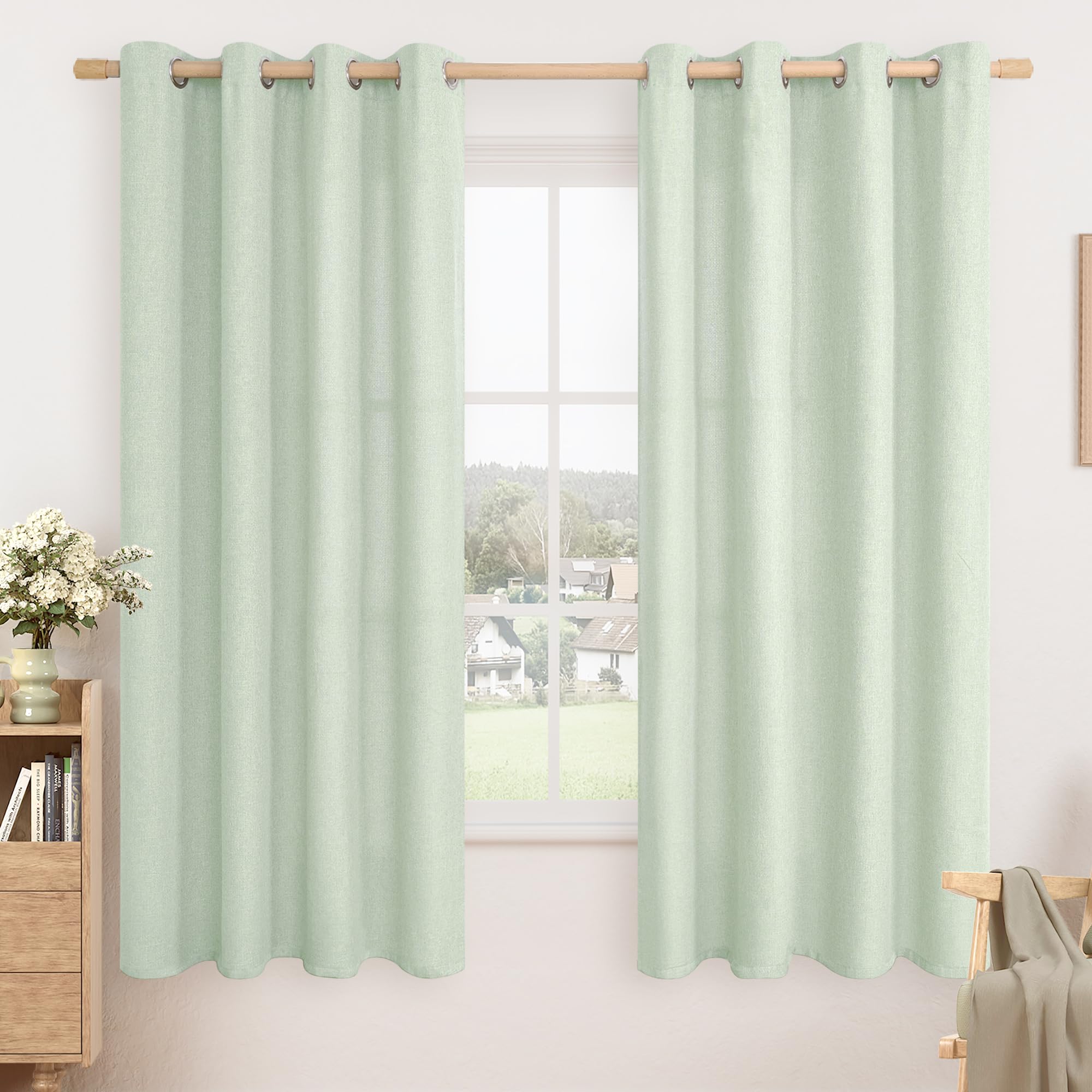 LAMIT Natural Beige Linen Curtains for Bedroom, 84 inches Grommet Thermal Insulated Thick Burlap Farmhouse Neutral Curtains Noise Reducing Light Filtering Drapes for Living Room, 2 Panels, W60 x L84