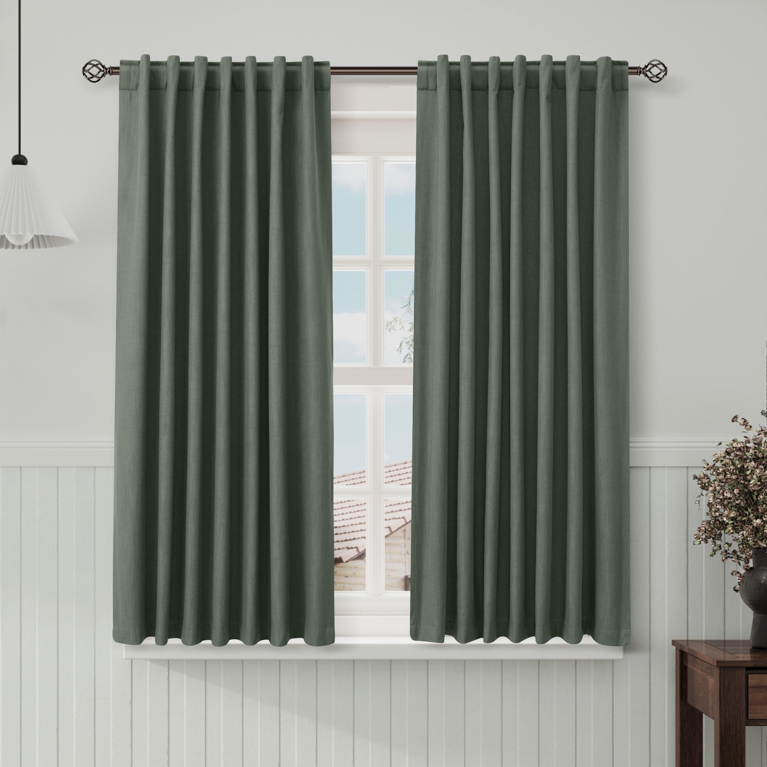 Nanspring Light Grey 100% Blackout Linen Curtains for Bedroom 90 Inches Long Back Tab Thermal Insulated Modern Luxury Simple Black Out Curtain for Living Room Dining Room Drapes 52x90, 2 Panels