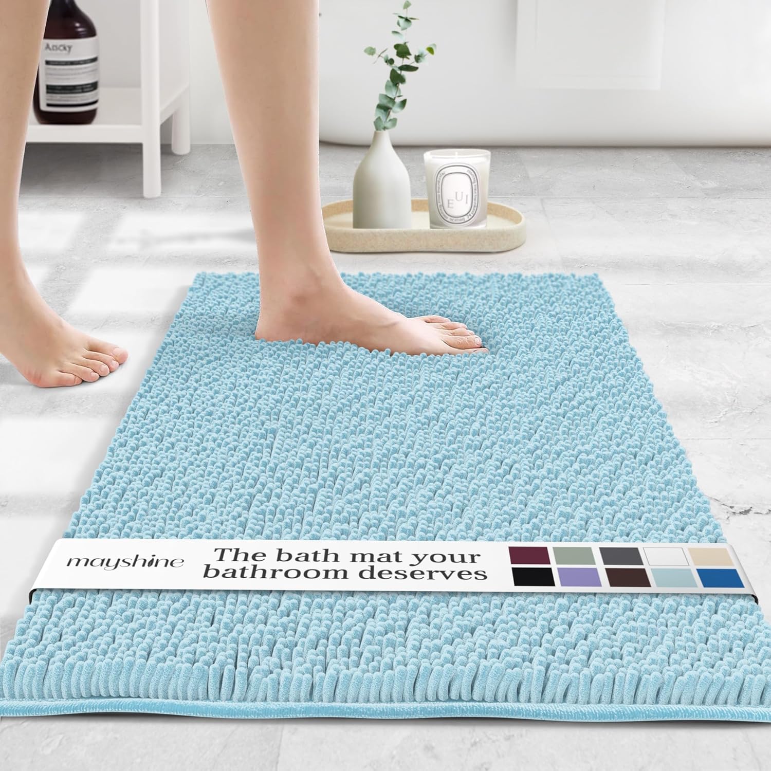 MAYSHINE Plush Shaggy Chenille Bath Mat | Extra Soft, Super Absorbent, Non-Slip Bathroom Rug | Fluffy Microfiber, Area Rug Sets for Bathroom Floor, Kitchen, Living Room | 59"x31" | Beige