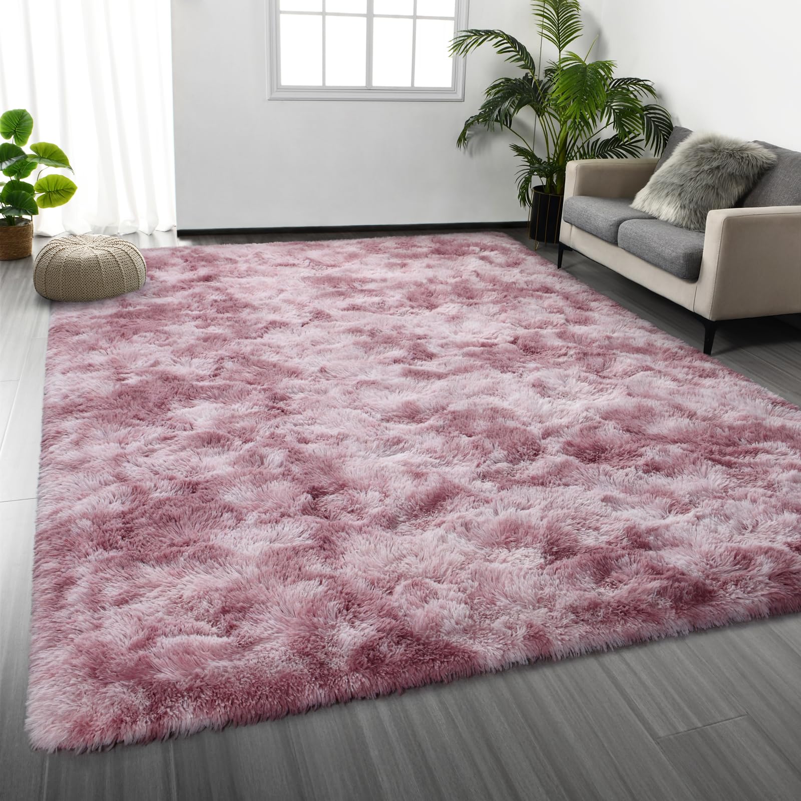 Deerhoo Large Shag Area Rugs 5 x 8, Tie-Dyed Plush Fuzzy Rugs for Living Room, Ultra Soft Fluffy Furry Rug for Bedroom, Indoor Carpet Nursery Rugs for Kids Room Home Decor, Purple