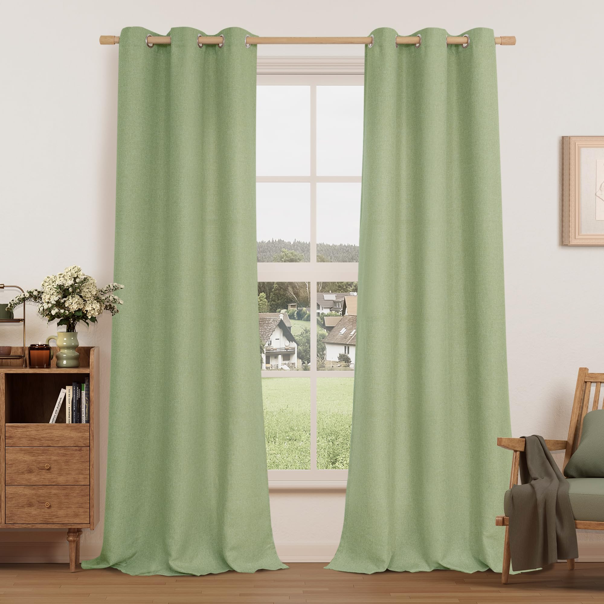 LAMIT Natural Beige Linen Curtains for Bedroom, 84 inches Grommet Thermal Insulated Thick Burlap Farmhouse Neutral Curtains Noise Reducing Light Filtering Drapes for Living Room, 2 Panels, W60 x L84