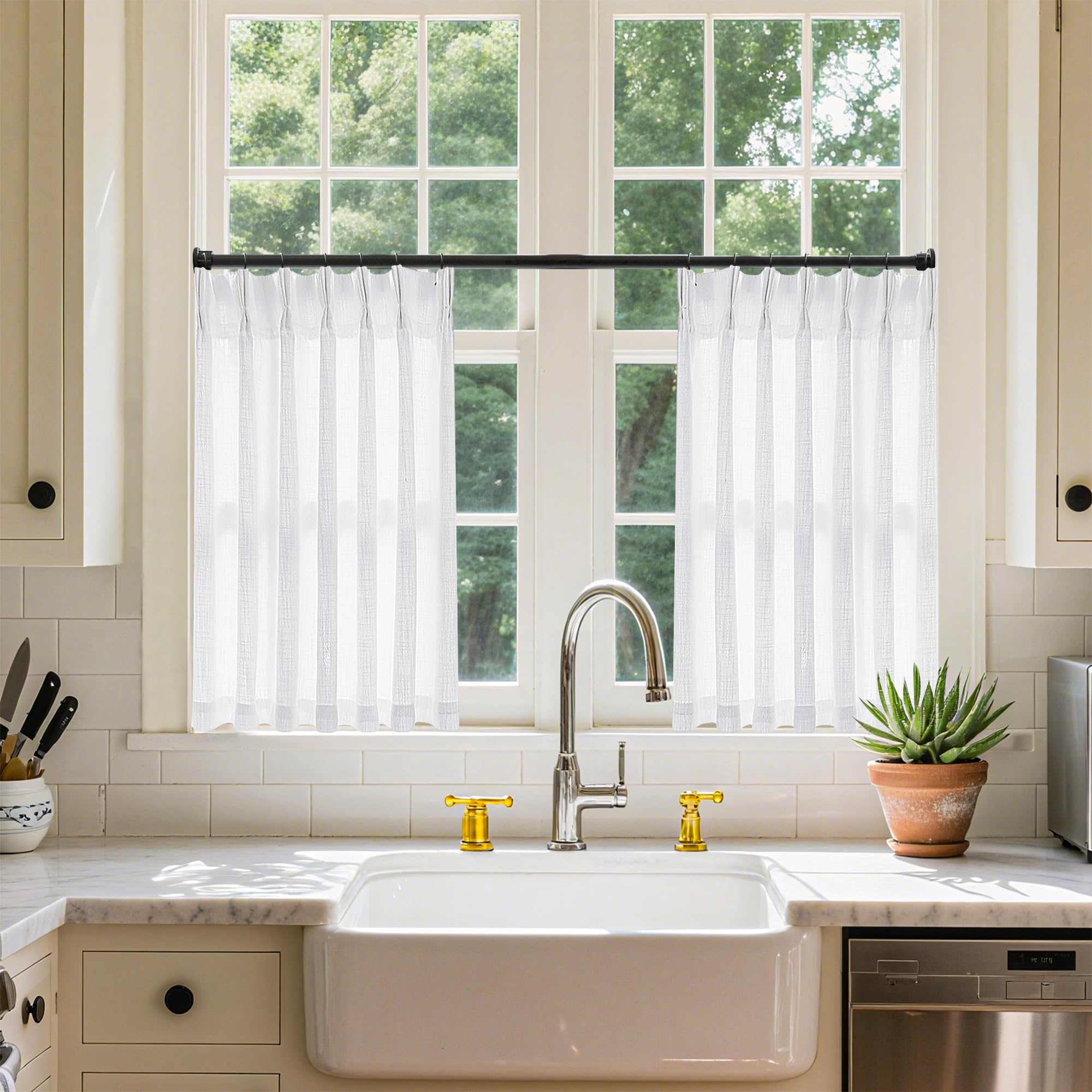 90 Inch Pinch Pleated Linen Curtains 2 Panel Set for Living Room Cream Natural Thick Linen Textured Drapes 90 Inches Long Pinch Pleat Drapes Birch Ivory Semi Sheer Curtain for Dining Bedroom Office
