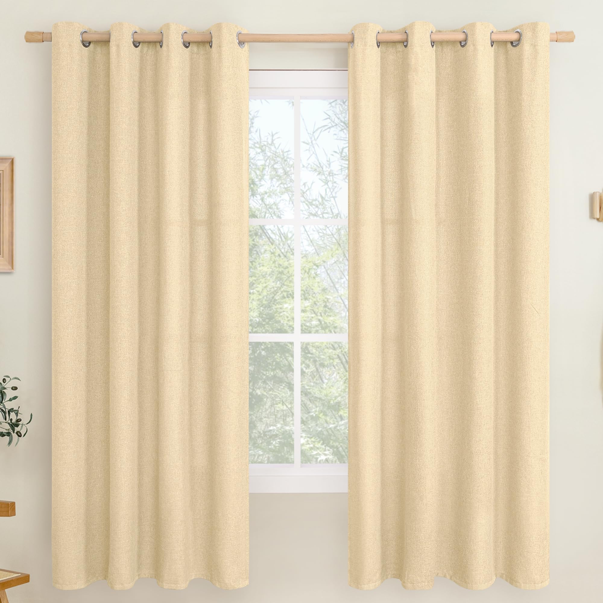 LAMIT Natural Beige Linen Curtains for Bedroom, 84 inches Grommet Thermal Insulated Thick Burlap Farmhouse Neutral Curtains Noise Reducing Light Filtering Drapes for Living Room, 2 Panels, W60 x L84