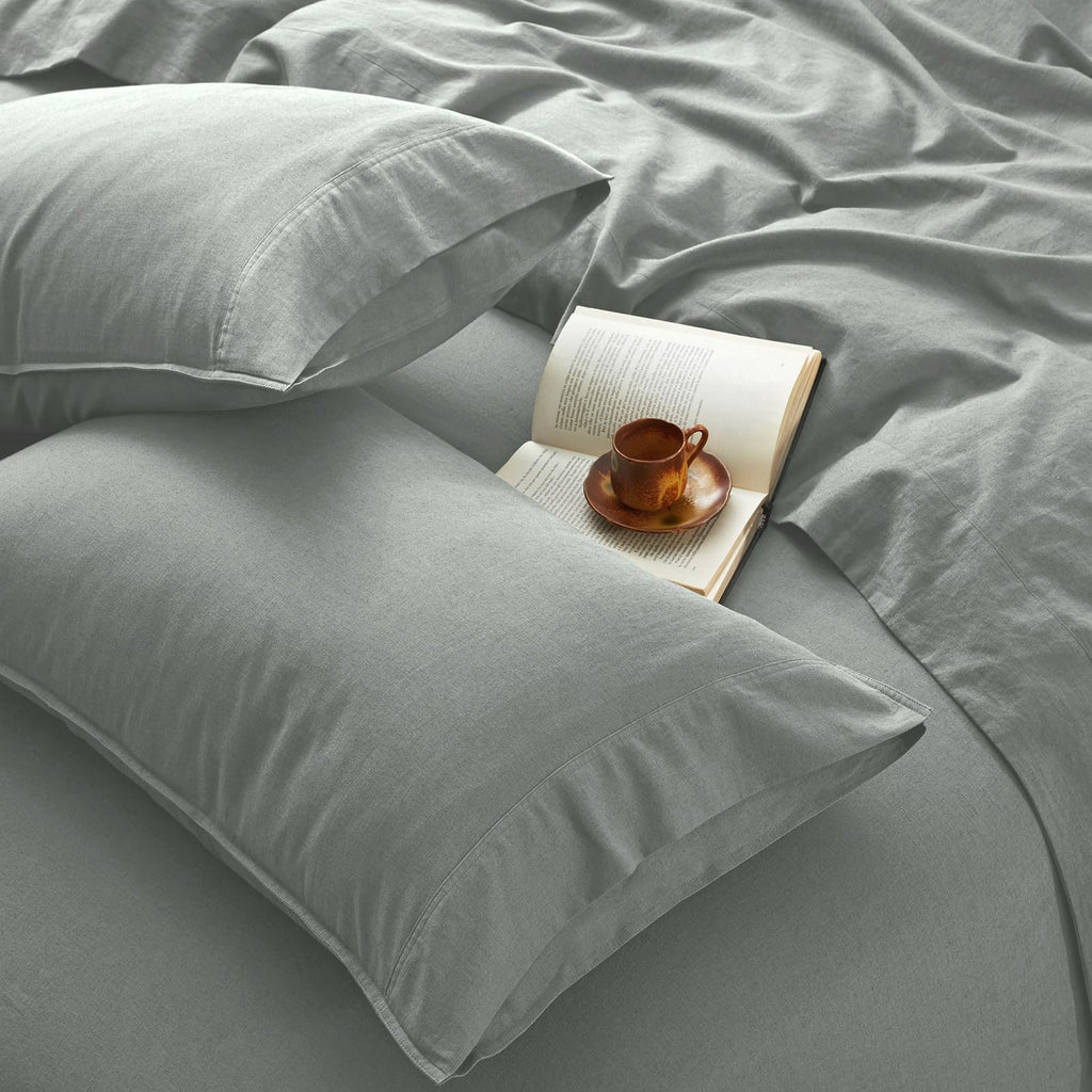 4Pcs Organic Linen Sheets Queen Size, 100% French Linen from Normandy, Breathable Natural Linen Queen Sheet Set with 16 Inch Deep Pocket, 1 Flat Sheet, 1 Fitted Sheet, 2 Pillowcases