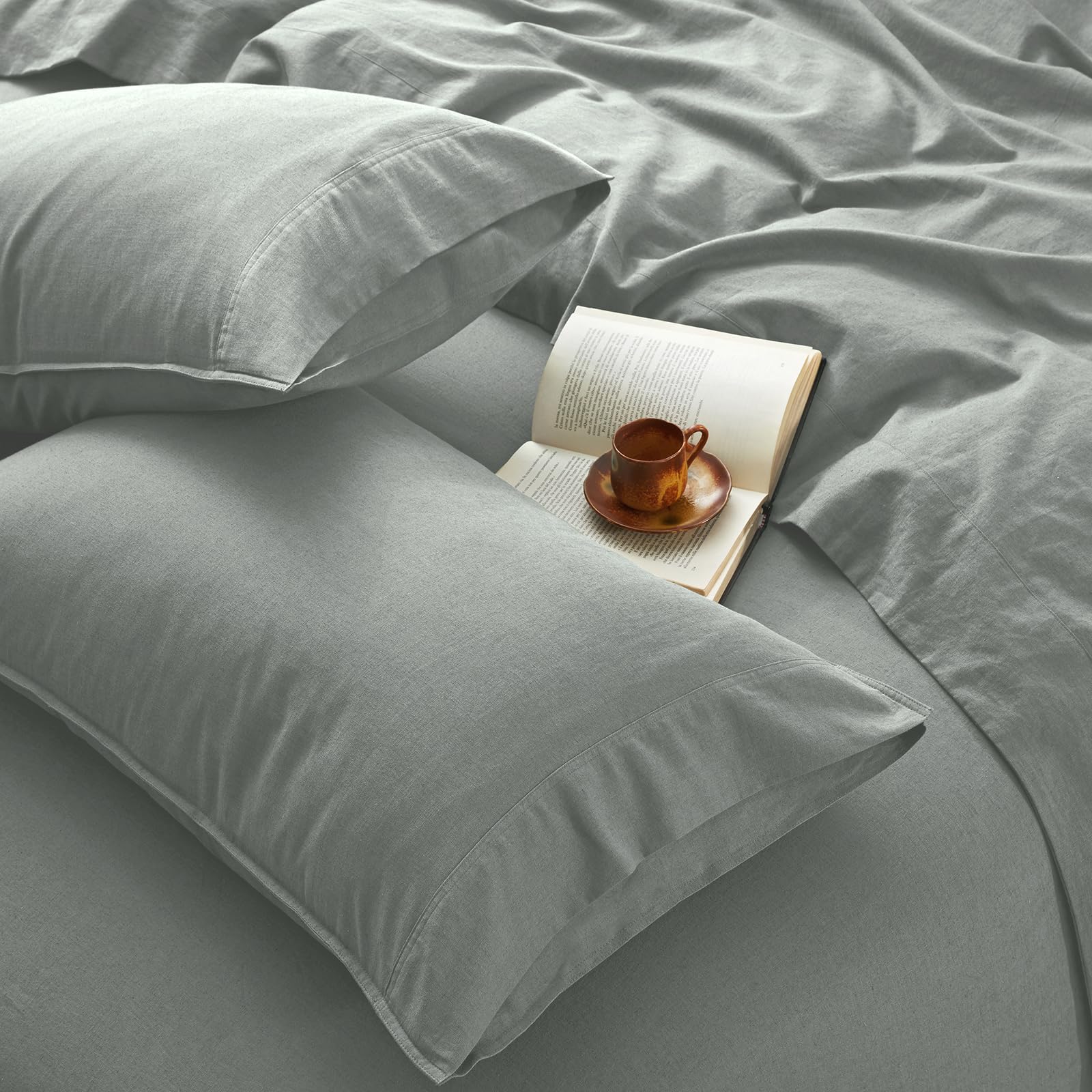 4Pcs Organic Linen Sheets Queen Size, 100% French Linen from Normandy, Breathable Natural Linen Queen Sheet Set with 16 Inch Deep Pocket, 1 Flat Sheet, 1 Fitted Sheet, 2 Pillowcases