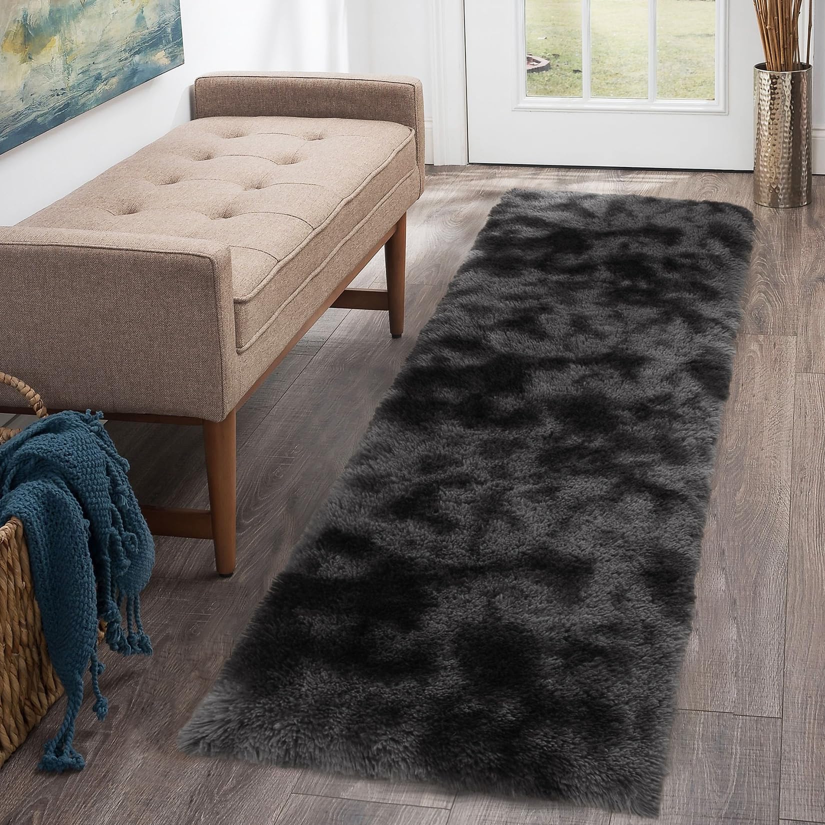 CAROMIO 10x13 Fluffy Area Rugs Extra Large Plush and Thick Faux Fur Shag Rug for Living Room Non-Slip Non-Shedding Accent Rug Carpet for Bedroom, Fuzzy Shaggy Rugs for Kids Nursery Dorm, Black
