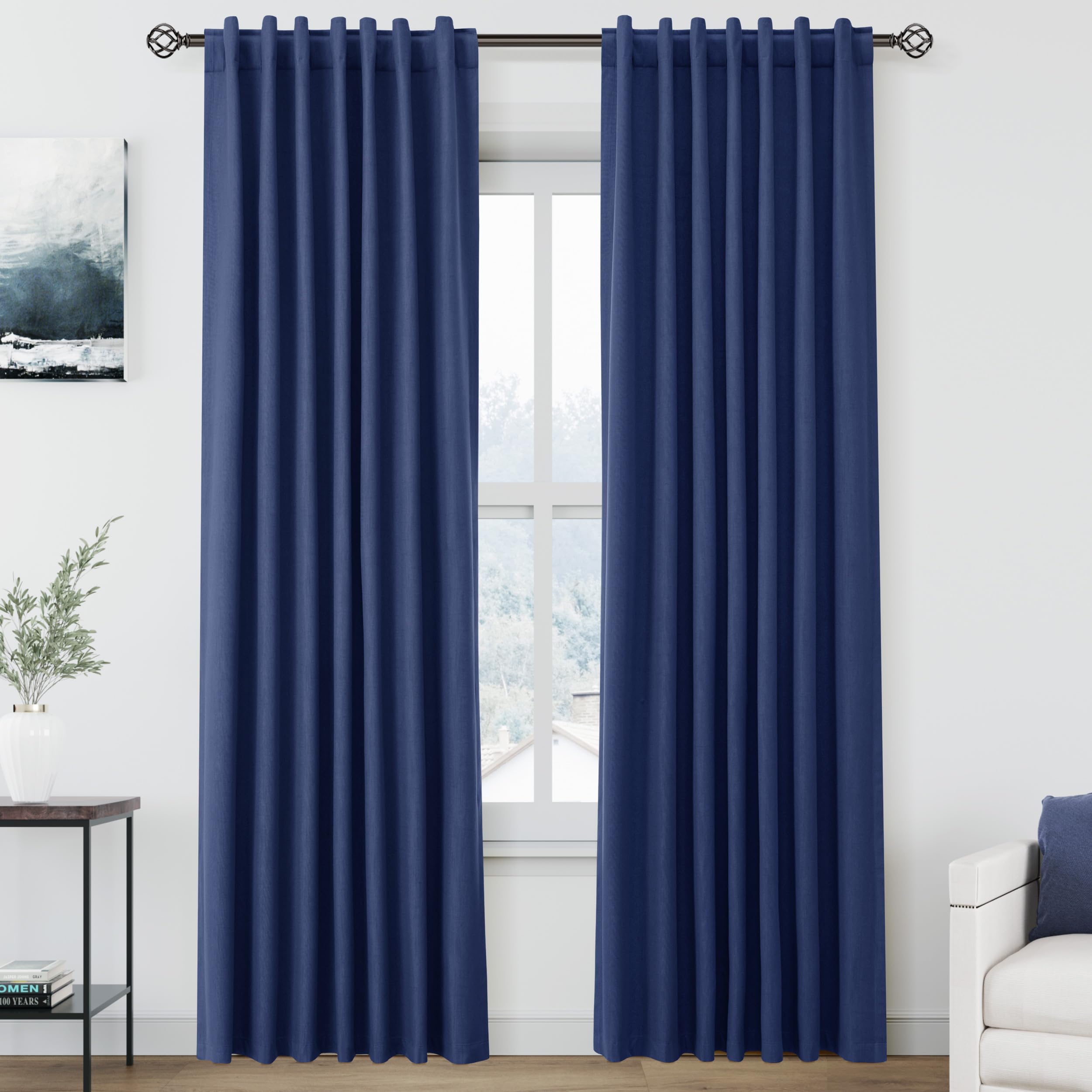 Nanspring Light Grey 100% Blackout Linen Curtains for Bedroom 90 Inches Long Back Tab Thermal Insulated Modern Luxury Simple Black Out Curtain for Living Room Dining Room Drapes 52x90, 2 Panels