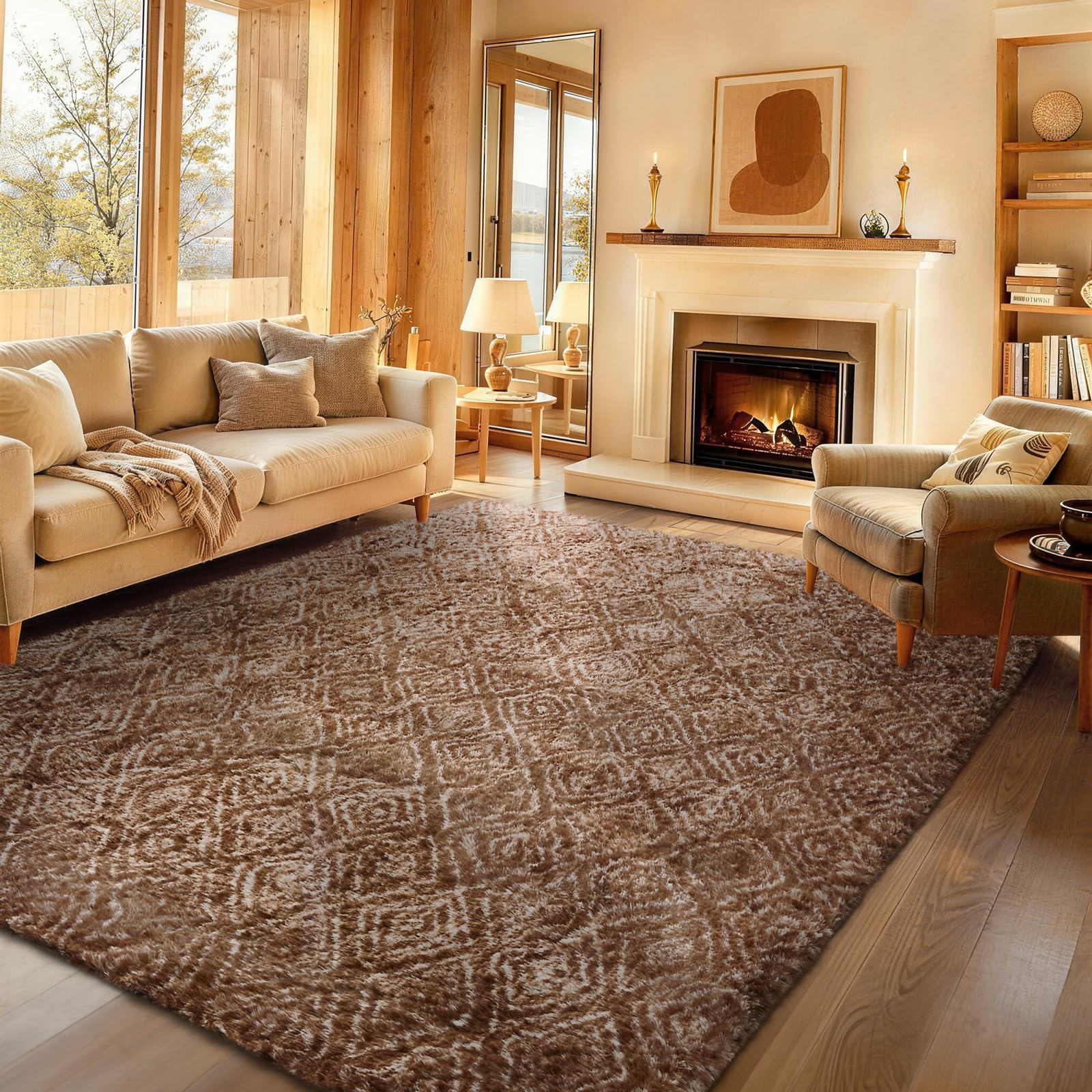 Ophanie Beige Rugs for Living Room Bedroom, 5x8 Fluffy Fuzzy Furry Carpet, Plush Soft Shaggy Bedside Indoor Floor Area Rug for Kids Girls Boys Baby Teen Dorm Nursery Home Decor Aesthetic