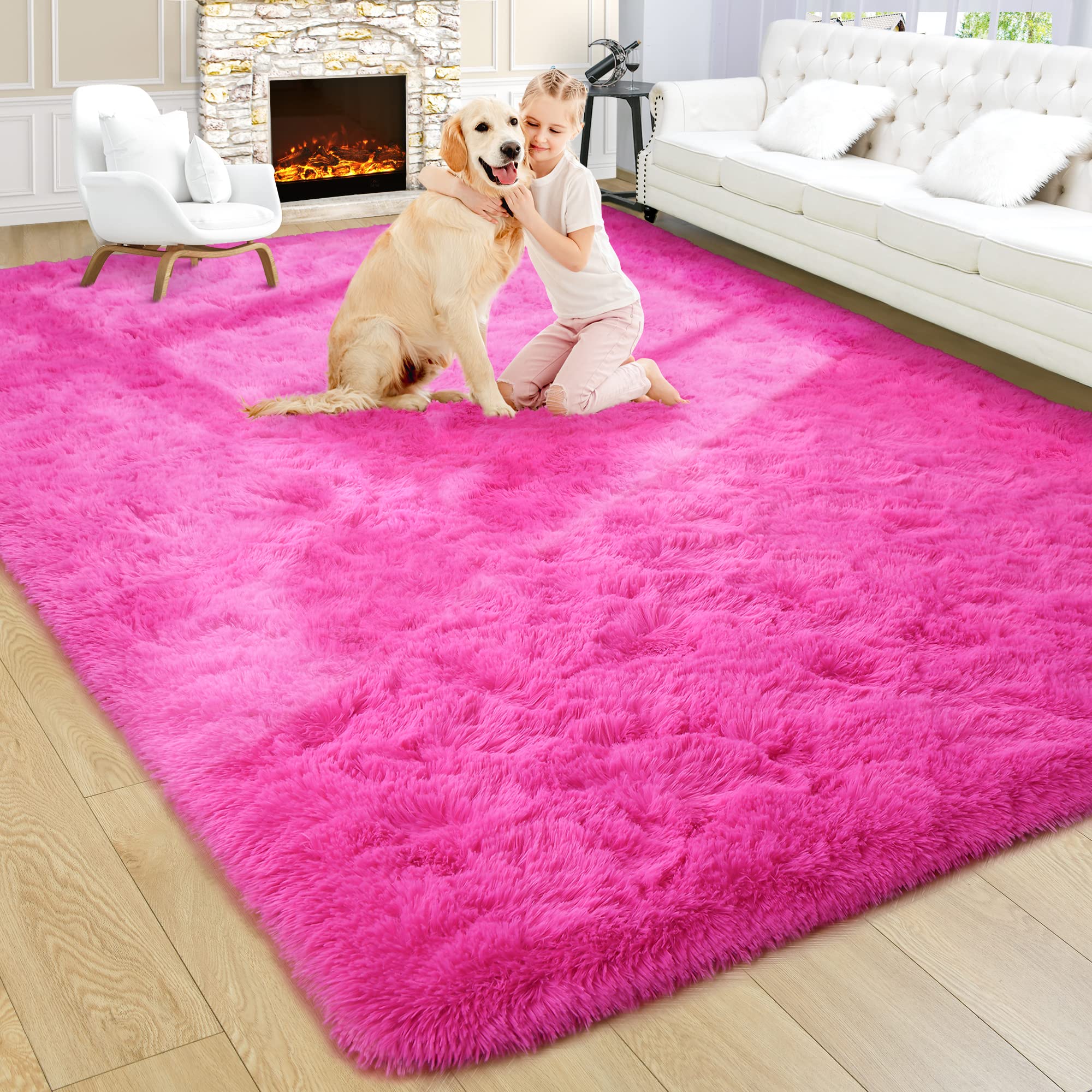 8x10 Extra Large Green Area Rug for Living Room Bedroom Dining Room, Fluffy Shag Soft Plush Furry Carpet Solid Color, Non-Slip Indoor Floor Mat for Kids Home Decor