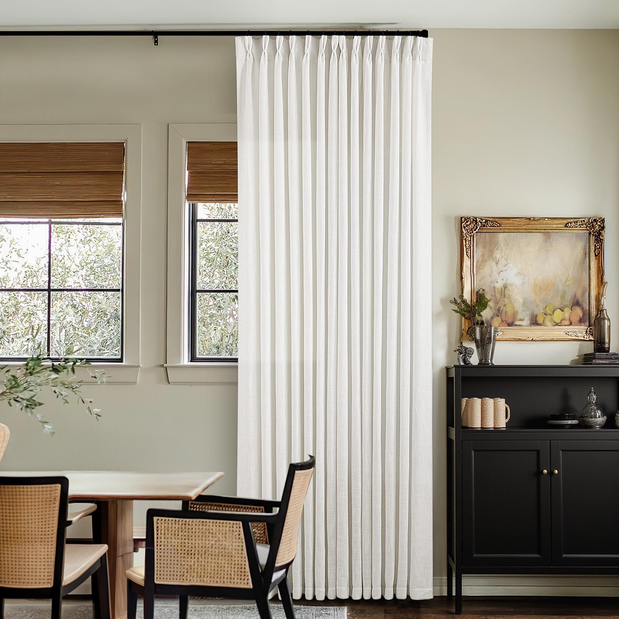 90 Inch Pinch Pleated Linen Curtains 2 Panel Set for Living Room Cream Natural Thick Linen Textured Drapes 90 Inches Long Pinch Pleat Drapes Birch Ivory Semi Sheer Curtain for Dining Bedroom Office