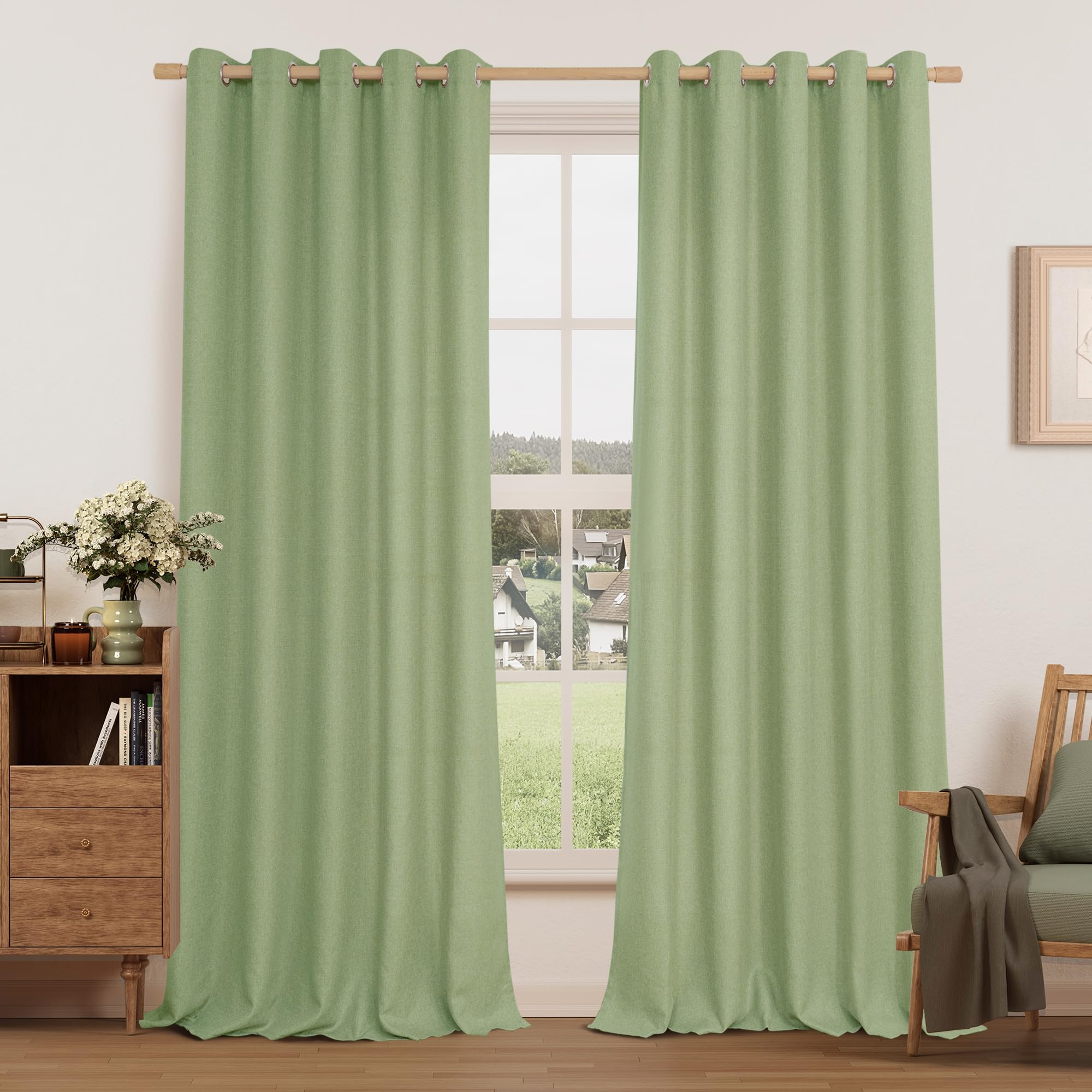 LAMIT Natural Beige Linen Curtains for Bedroom, 84 inches Grommet Thermal Insulated Thick Burlap Farmhouse Neutral Curtains Noise Reducing Light Filtering Drapes for Living Room, 2 Panels, W60 x L84