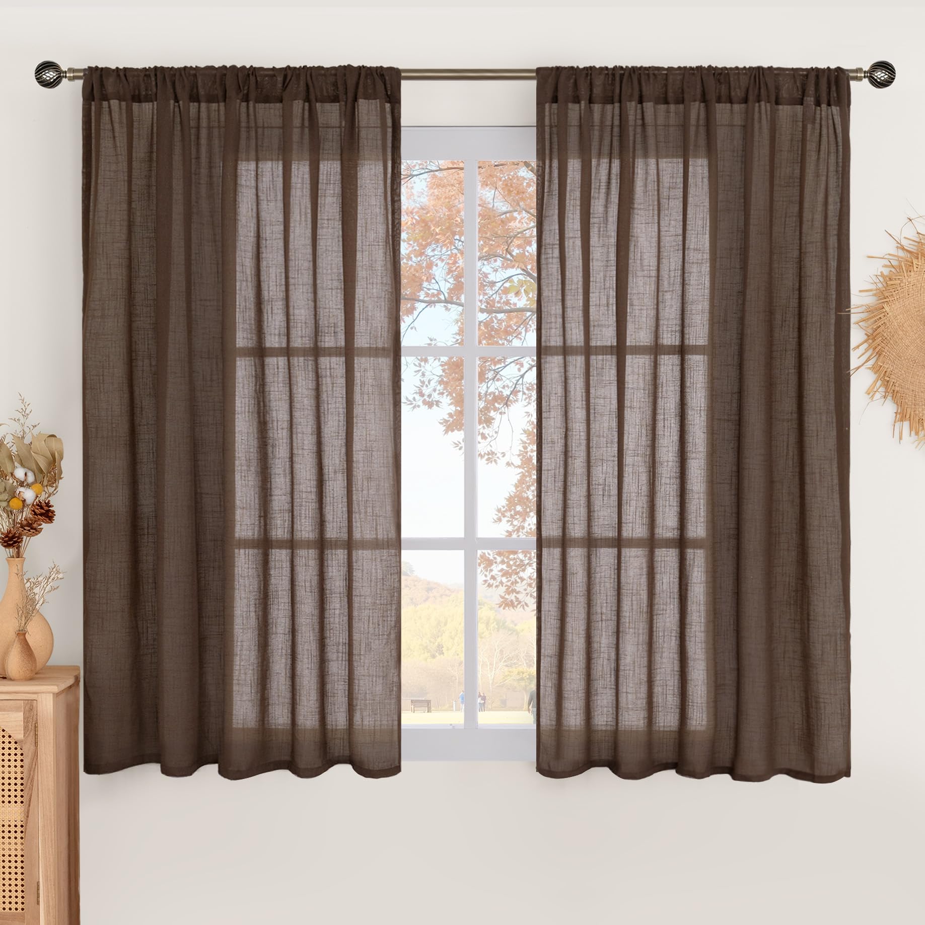 BGment 90 Inches Long Curtains Linen Semi Sheer, Light Filtering Window Treatments Drapes with Rod Pocket Lightweight for Living Room Bedroom, 2 Panels, 52 Inch Wide Each Panel