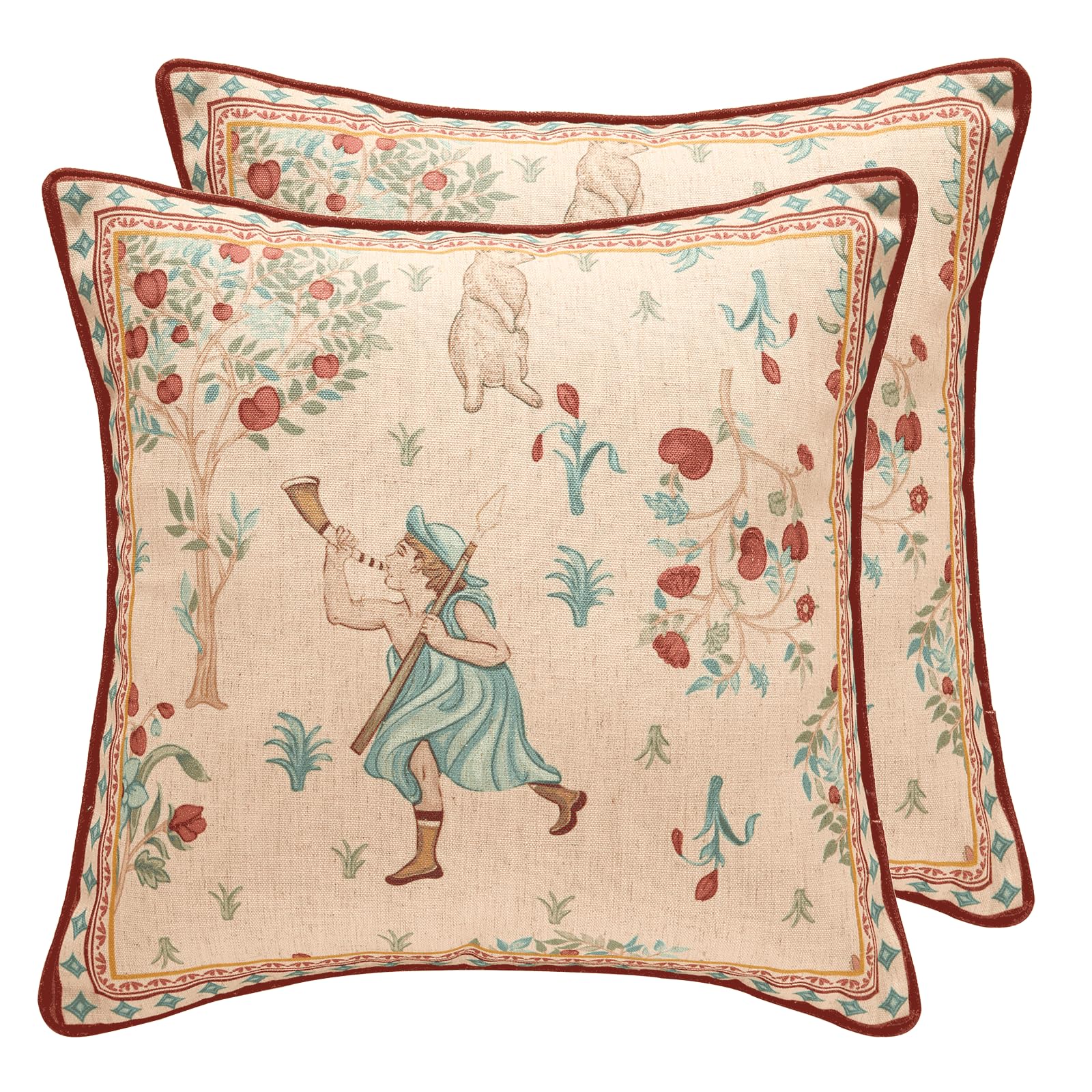 patdrea Designer Throw Pillow Covers for Couch 18"x18",Vintage Linen Pillows Cover with Cheetah Pattern and Luxury Pendant,Farmhouse Decorative Pillowcases for Bed Living Room Outdoor Set of 2
