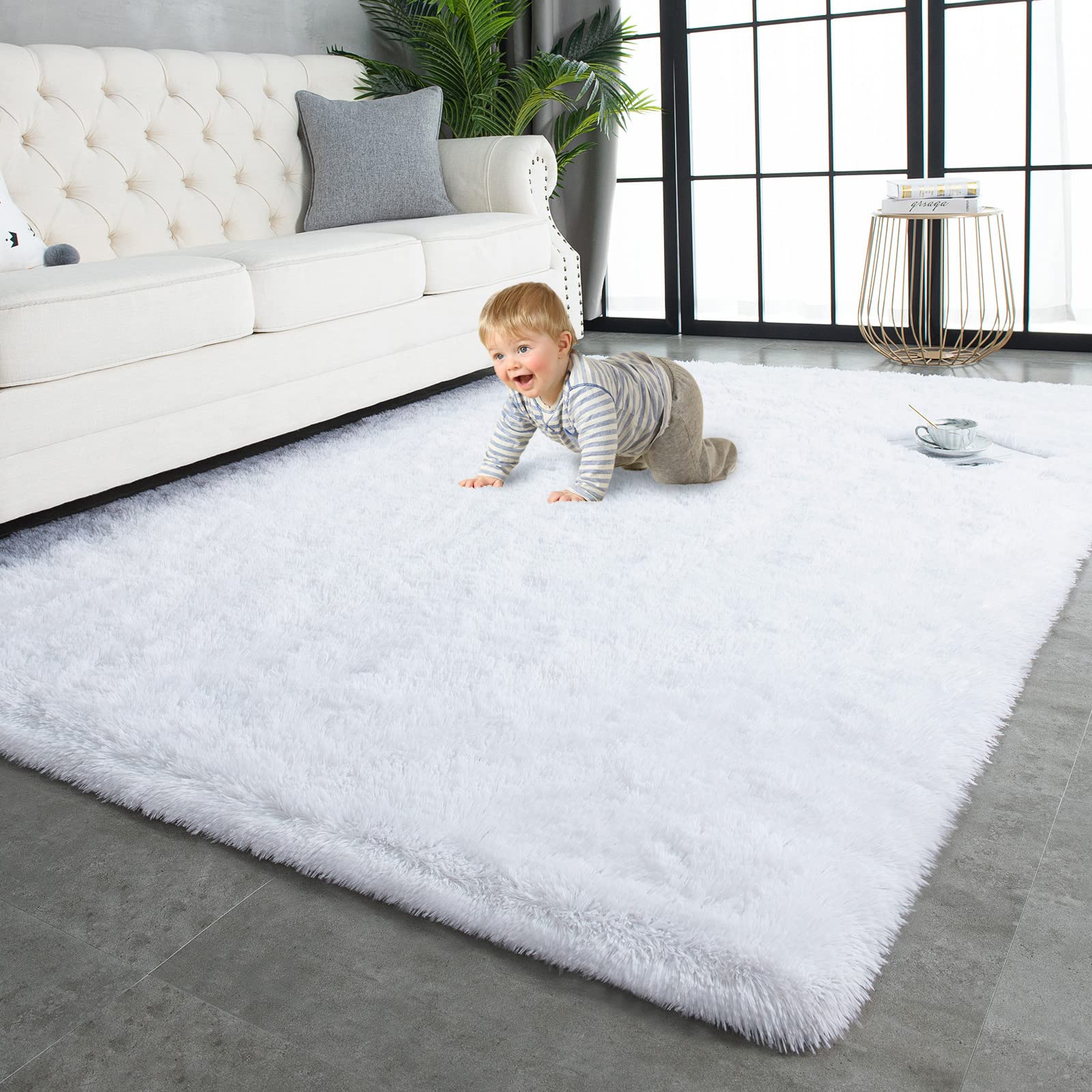 TWINNIS Super Soft Shaggy Rugs Fluffy Carpets, 6x9 Feet, Indoor Modern Plush Area Rugs for Living Room Bedroom Kids Room Nursery Home Decor, Upgrade Anti-Skid Rectangular Fuzzy Rug, Black Gray