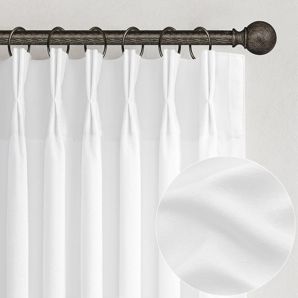 PleatedDrapes 96 Inch Curtains 2 Panel Set, Modern Linen Pleat Back Tab Dining Room Window Curtains Light Filtering Aesthetic Semi Sheer Living Room Drapes with Hooks Ring Cream Oatmeal W40 x L96