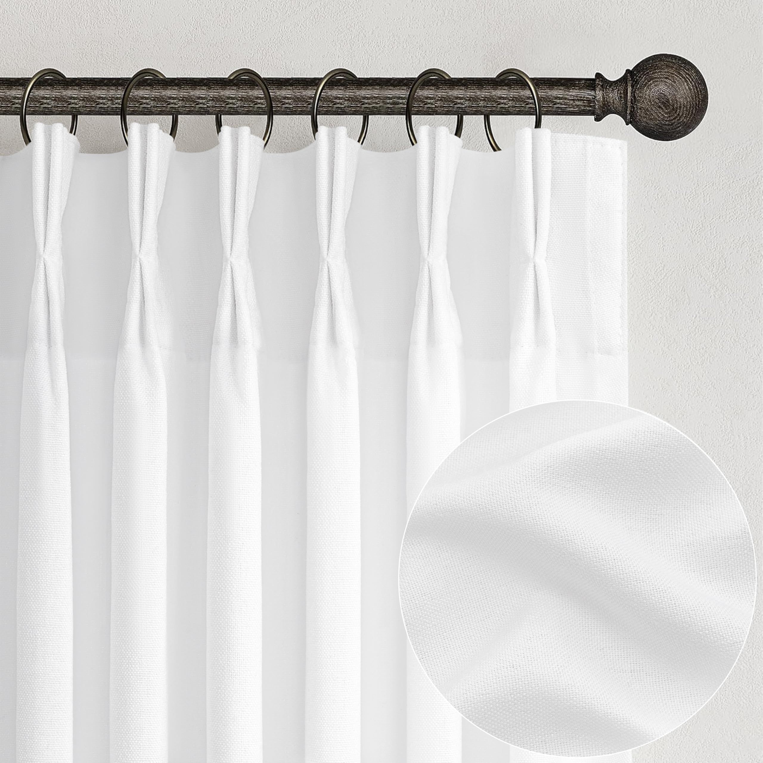 PleatedDrapes 96 Inch Curtains 2 Panel Set, Modern Linen Pleat Back Tab Dining Room Window Curtains Light Filtering Aesthetic Semi Sheer Living Room Drapes with Hooks Ring Cream Oatmeal W40 x L96