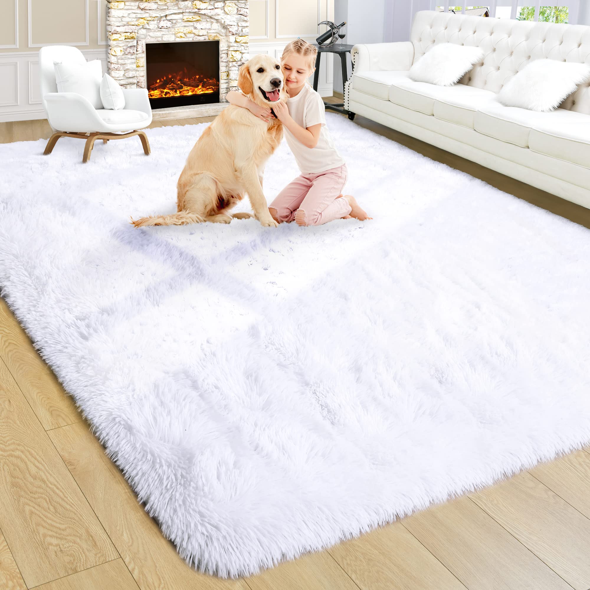 8x10 Extra Large Green Area Rug for Living Room Bedroom Dining Room, Fluffy Shag Soft Plush Furry Carpet Solid Color, Non-Slip Indoor Floor Mat for Kids Home Decor