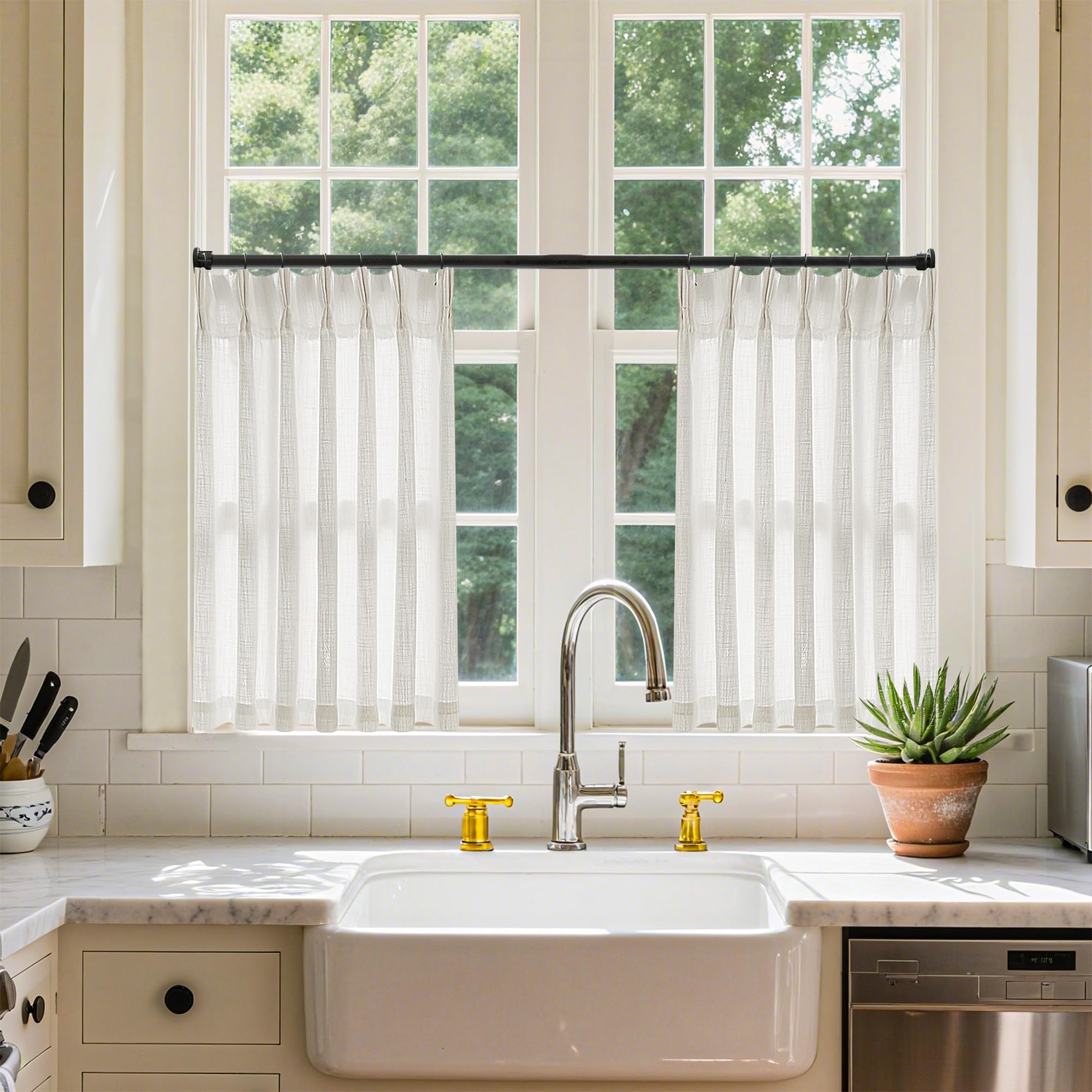 90 Inch Pinch Pleated Linen Curtains 2 Panel Set for Living Room Cream Natural Thick Linen Textured Drapes 90 Inches Long Pinch Pleat Drapes Birch Ivory Semi Sheer Curtain for Dining Bedroom Office