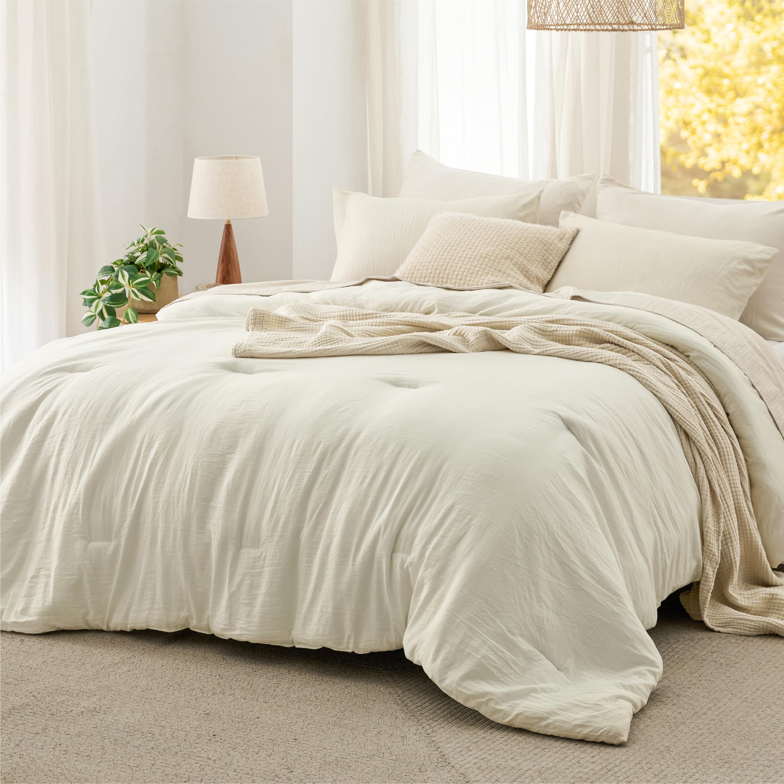 Bedsure King Comforter Set, Beige Soft Prewashed Bedding for All Seasons, 3 Pieces GentleSoft™ Bed Set, 1 Lightweight Comforter (104"x90") and 2 Pillowcases (20"x36")
