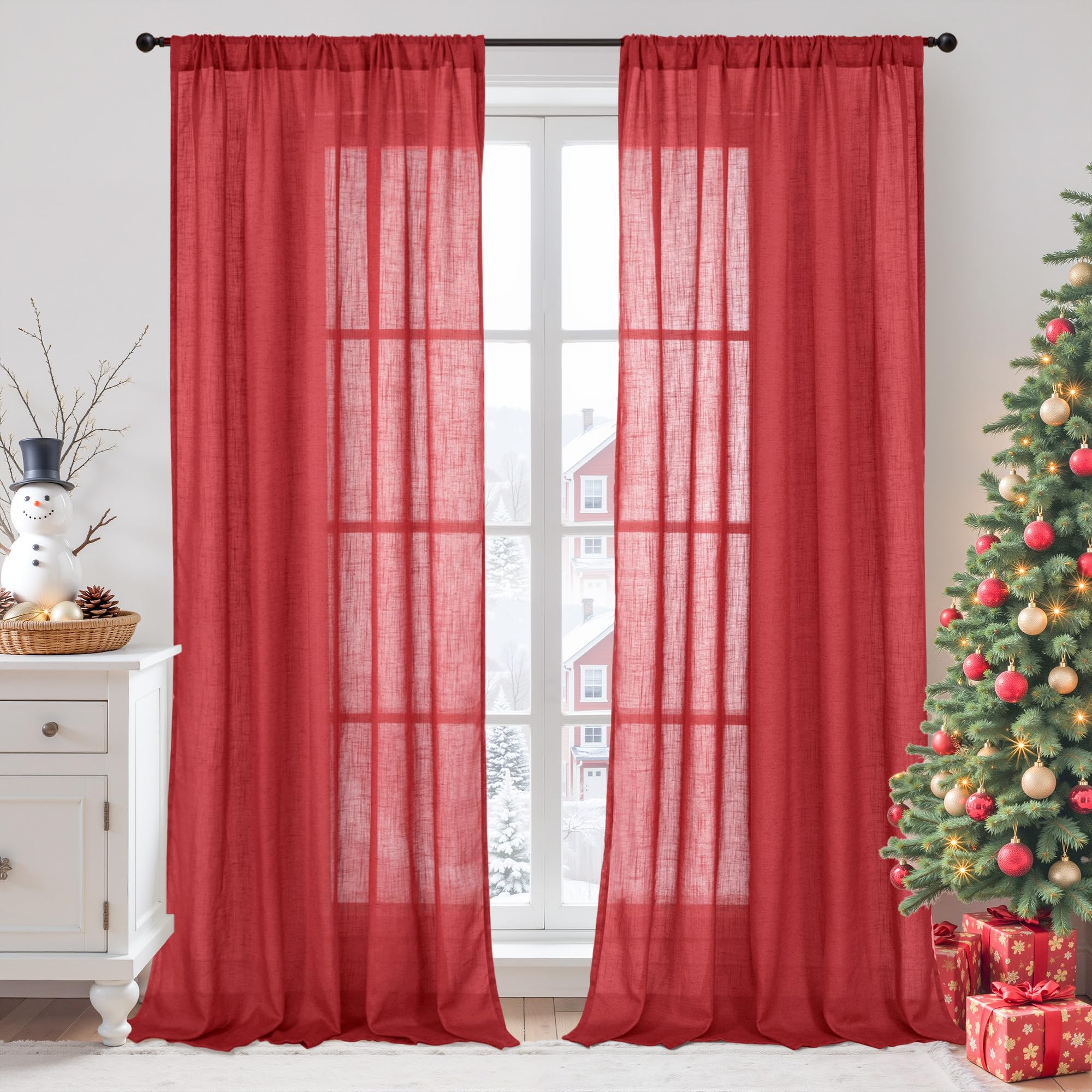 BGment 90 Inches Long Curtains Linen Semi Sheer, Light Filtering Window Treatments Drapes with Rod Pocket Lightweight for Living Room Bedroom, 2 Panels, 52 Inch Wide Each Panel