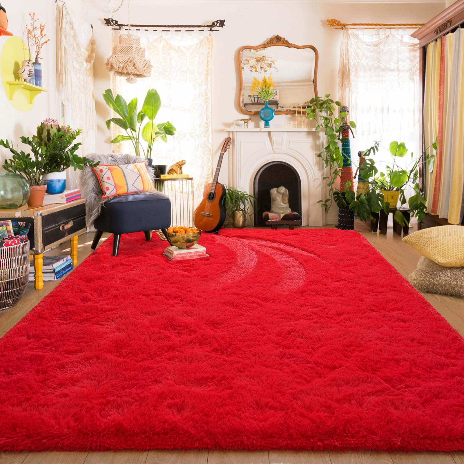 Amearea Yellow 6×9ft Soft Shag Rug, Non-slip Fluffy Carpet for Bedroom, Living Room & Nursery
