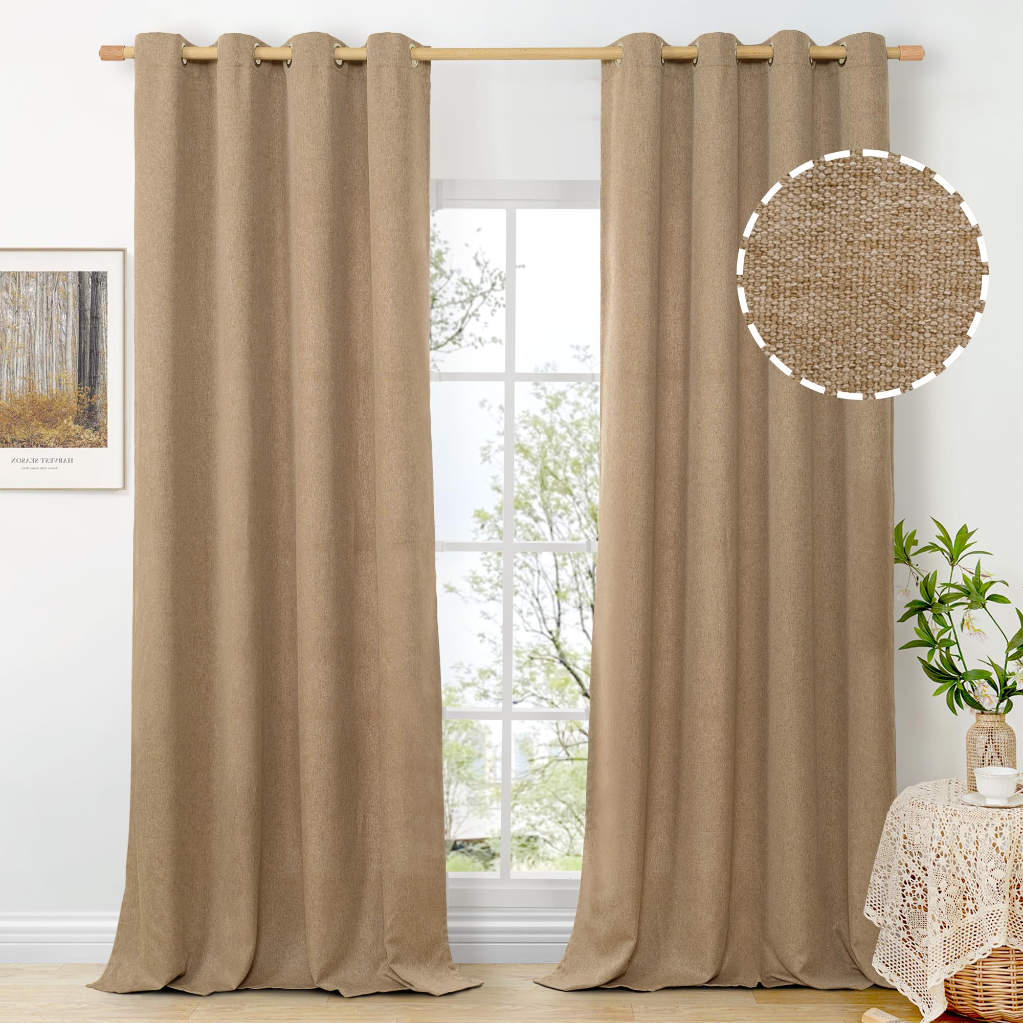 BGment Linen Curtains 95 Inch Long for Living Room 2 Panels, Thick Textured Privacy Floor Length Window Drapes Non See Through for Bedroom Farmhouse Light Filtering Grommet Top, Each 52 Inch Wide