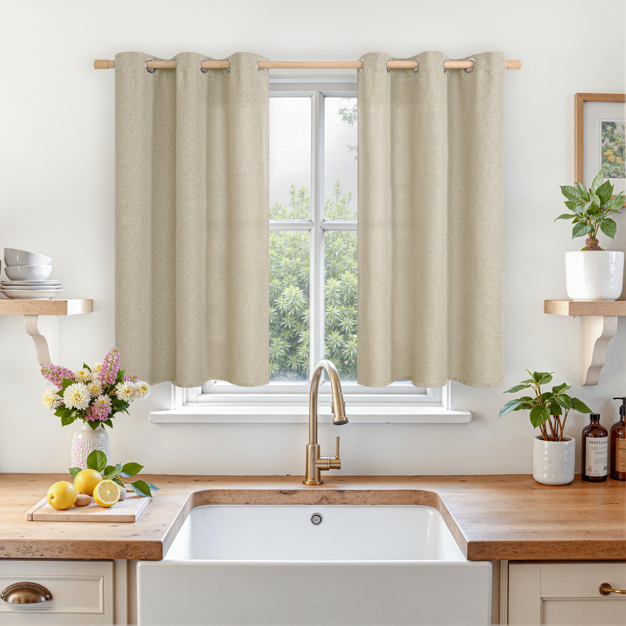 LAMIT Natural Beige Linen Curtains for Bedroom, 84 inches Grommet Thermal Insulated Thick Burlap Farmhouse Neutral Curtains Noise Reducing Light Filtering Drapes for Living Room, 2 Panels, W60 x L84
