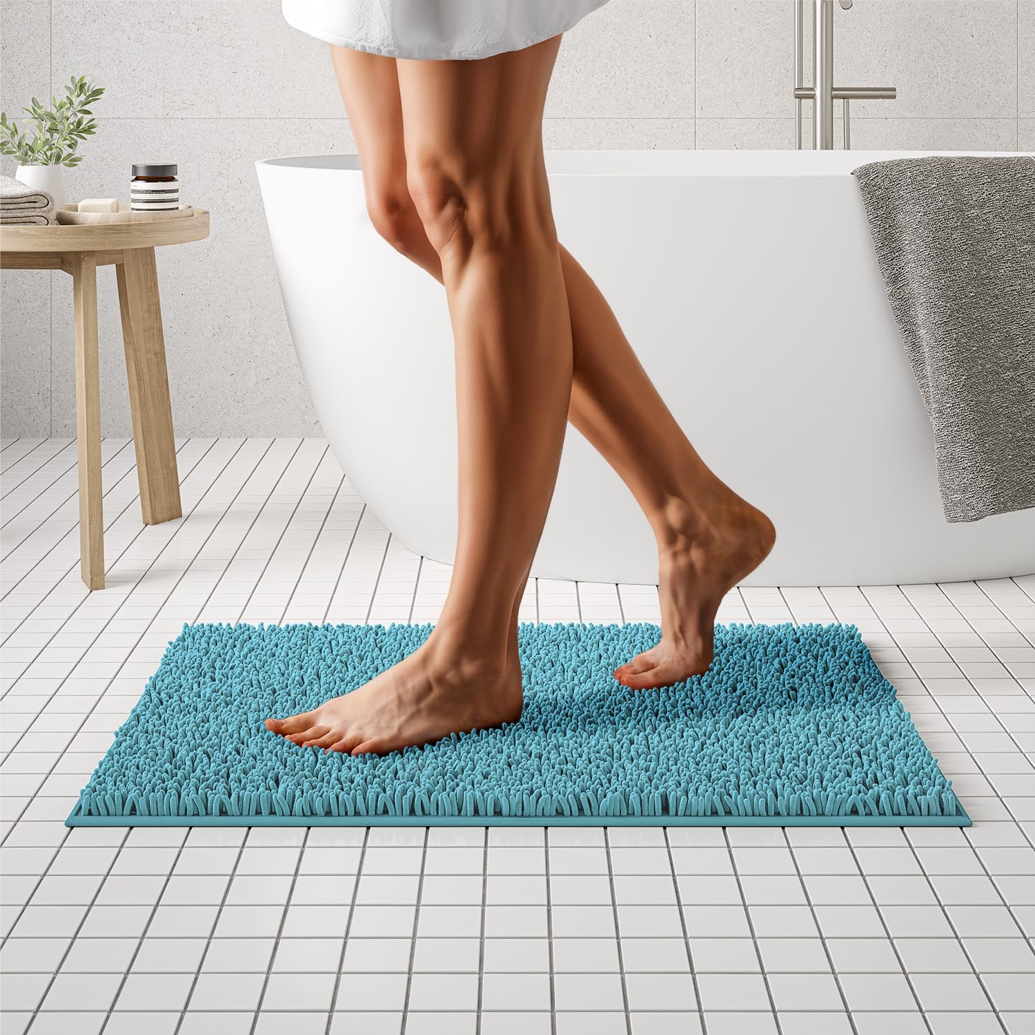 MAYSHINE Plush Shaggy Chenille Bath Mat | Extra Soft, Super Absorbent, Non-Slip Bathroom Rug | Fluffy Microfiber, Area Rug Sets for Bathroom Floor, Kitchen, Living Room | 59"x31" | Beige