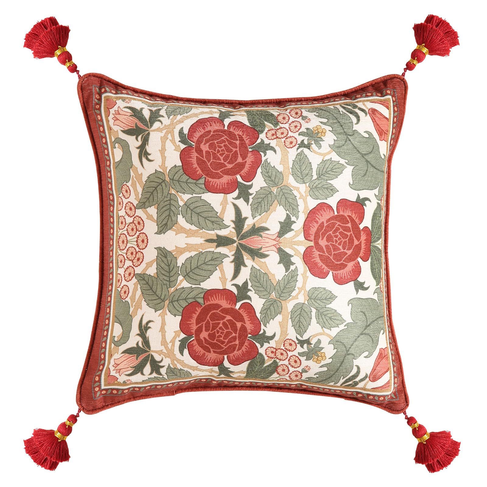 bilin gaier Vintage Square Throw Pillow Covers Pack of 2,Red Cozy Velvet with Leaves and Floral Pattern Pillowcases,Decoration Pillows Cushion Covers for Living Room Couch Sofa Bed Car Chair,18"x18"