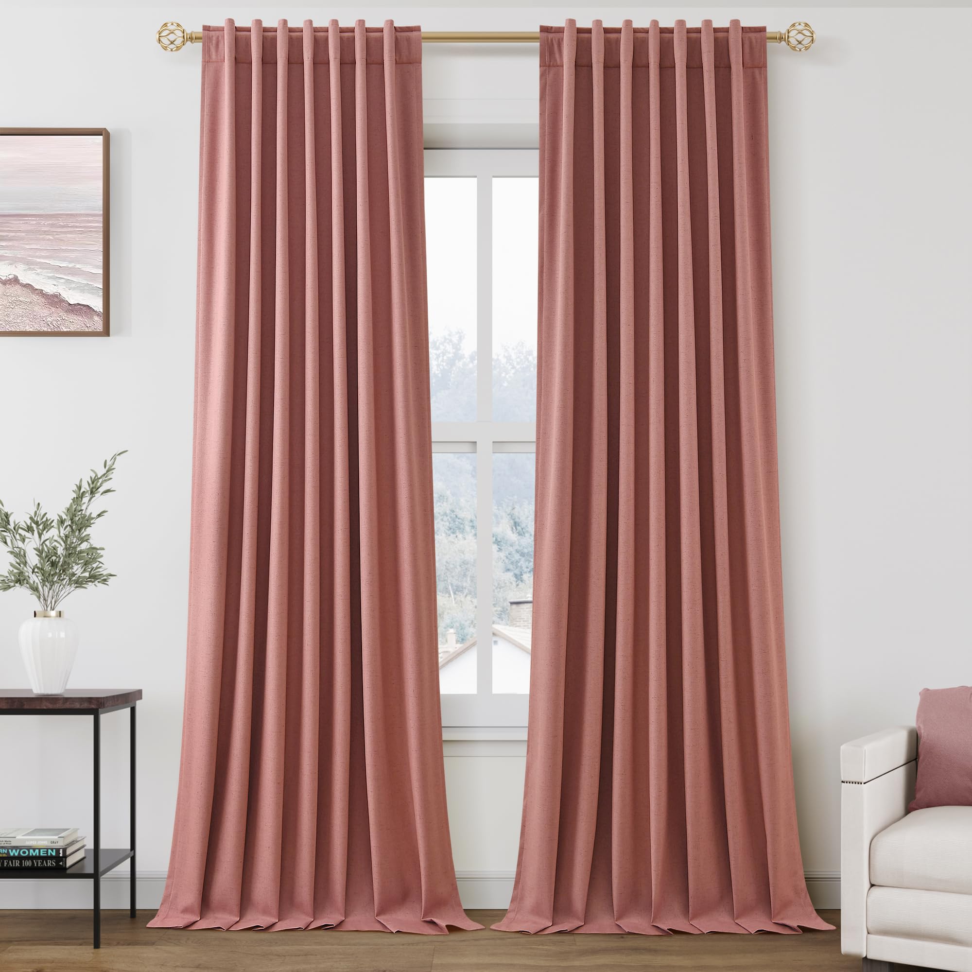 Nanspring Light Grey 100% Blackout Linen Curtains for Bedroom 90 Inches Long Back Tab Thermal Insulated Modern Luxury Simple Black Out Curtain for Living Room Dining Room Drapes 52x90, 2 Panels