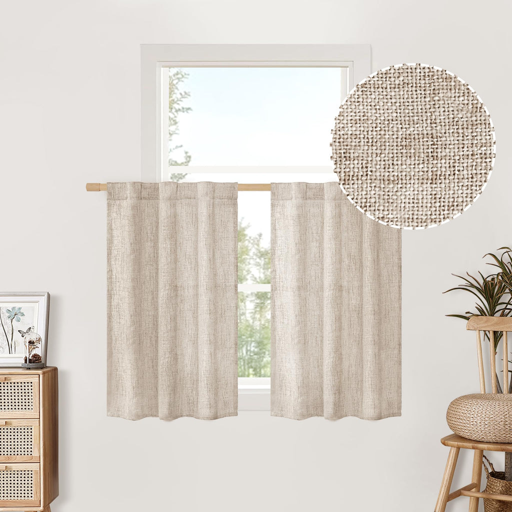 BGment Long 102 Inch Length Linen Curtains for Living Room, Natural Rod Pocket Textured Burlap Drapes Rustic Country Light Filtering for Bedroom Semi Sheer Back Tab, 2 Panel, 52 Inch Wide Each Panel