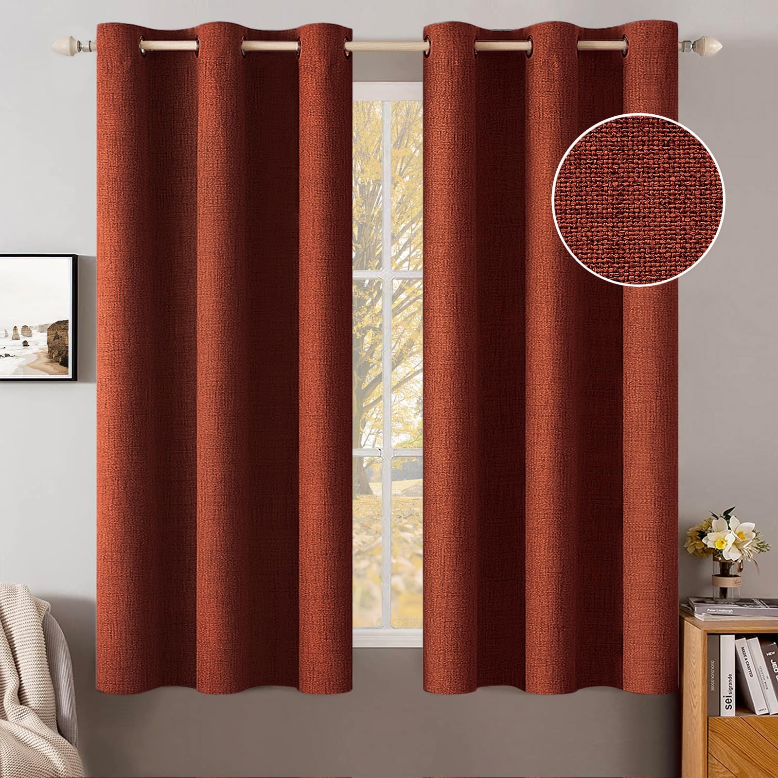MIULEE 100% Blackout Linen Curtains for Bedroom Thermal Insulated Birch Grommet Room Darkening Curtains & Drapes for Living Room Nursery 52 x 96 Inch (2 Panels)