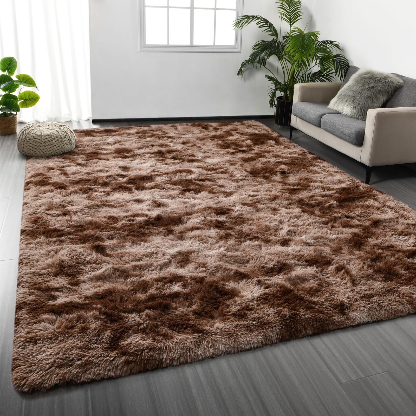 Deerhoo Large Shag Area Rugs 5 x 8, Tie-Dyed Plush Fuzzy Rugs for Living Room, Ultra Soft Fluffy Furry Rug for Bedroom, Indoor Carpet Nursery Rugs for Kids Room Home Decor, Purple