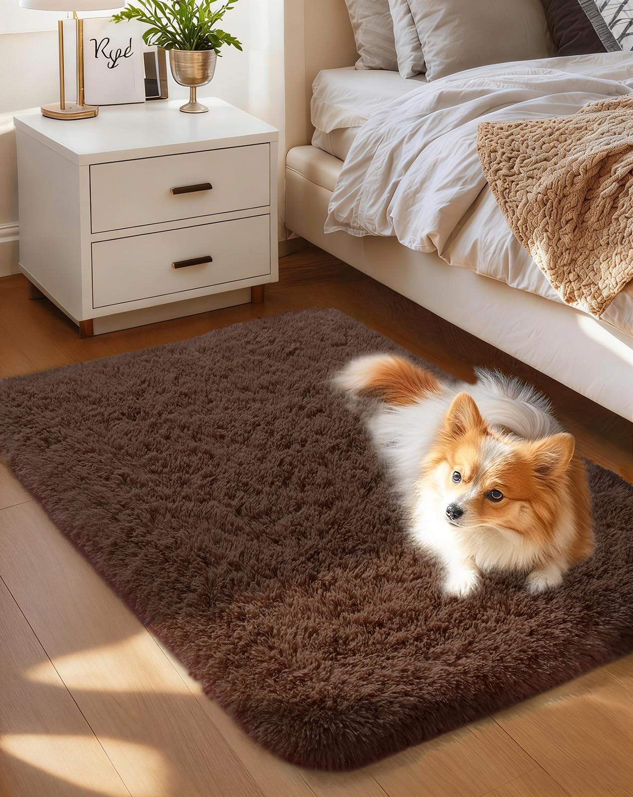 Ophanie Beige Rugs for Living Room Bedroom, 5x8 Fluffy Fuzzy Furry Carpet, Plush Soft Shaggy Bedside Indoor Floor Area Rug for Kids Girls Boys Baby Teen Dorm Nursery Home Decor Aesthetic