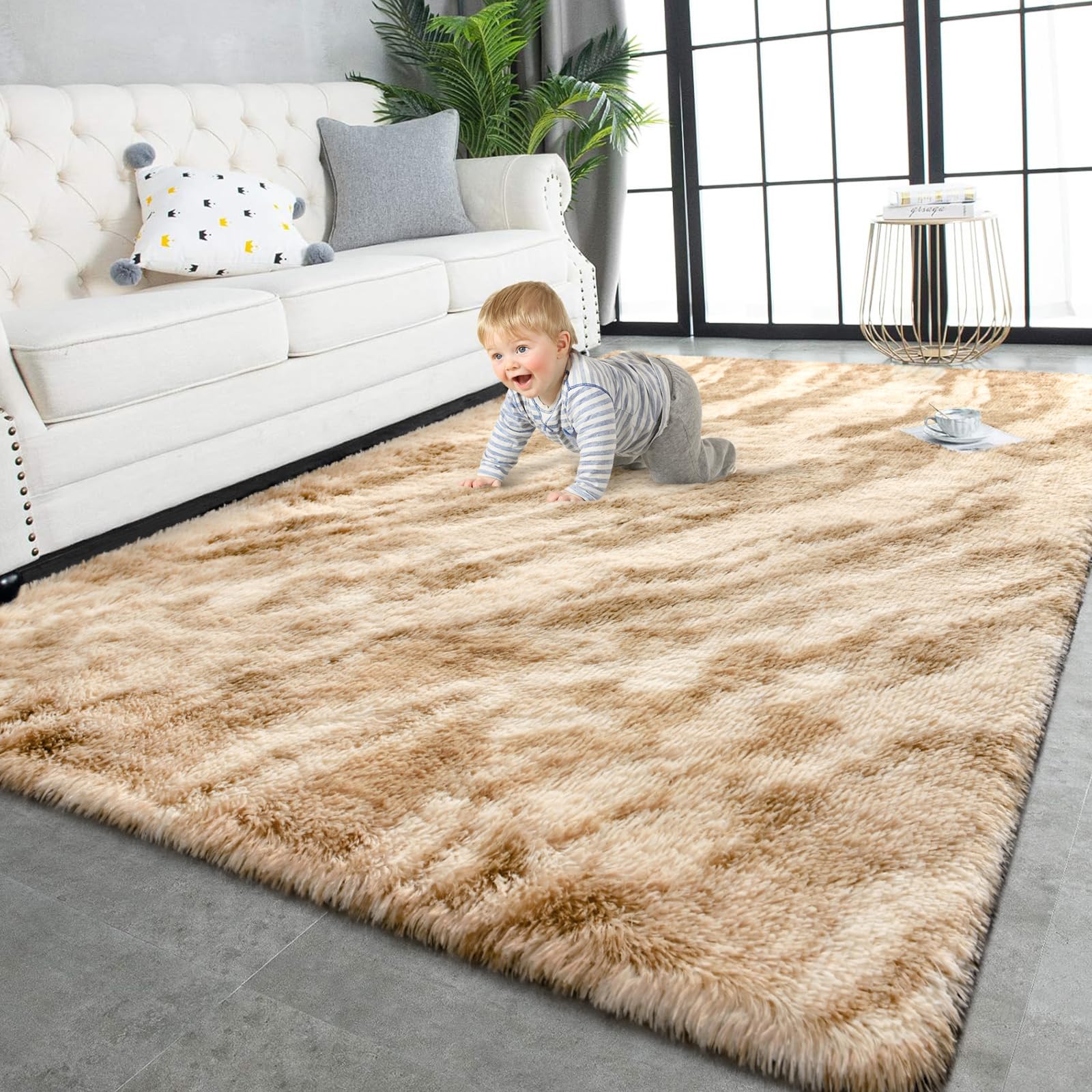 TWINNIS Super Soft Shaggy Rugs Fluffy Carpets, 6x9 Feet, Indoor Modern Plush Area Rugs for Living Room Bedroom Kids Room Nursery Home Decor, Upgrade Anti-Skid Rectangular Fuzzy Rug, Black Gray